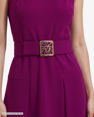 Diagonal Print Sleeveless Fit and Flare Crew Neck Dress Dresses Kasper