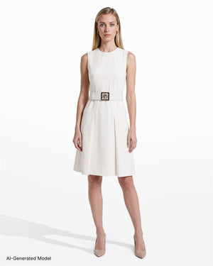 Diagonal Print Sleeveless Fit and Flare Crew Neck Dress Dresses Kasper