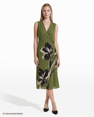 Anne Klein Womens Faux Wrap A Line Midi Dress