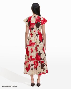 Anne Klein Flutter Sleeve Tiered Midi Dress