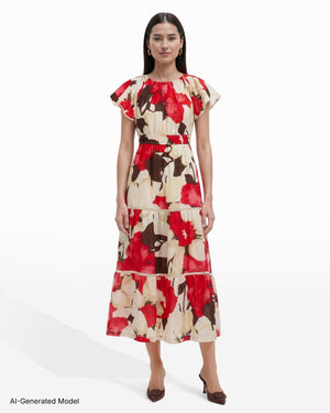 Anne Klein Flutter Sleeve Tiered Midi Dress