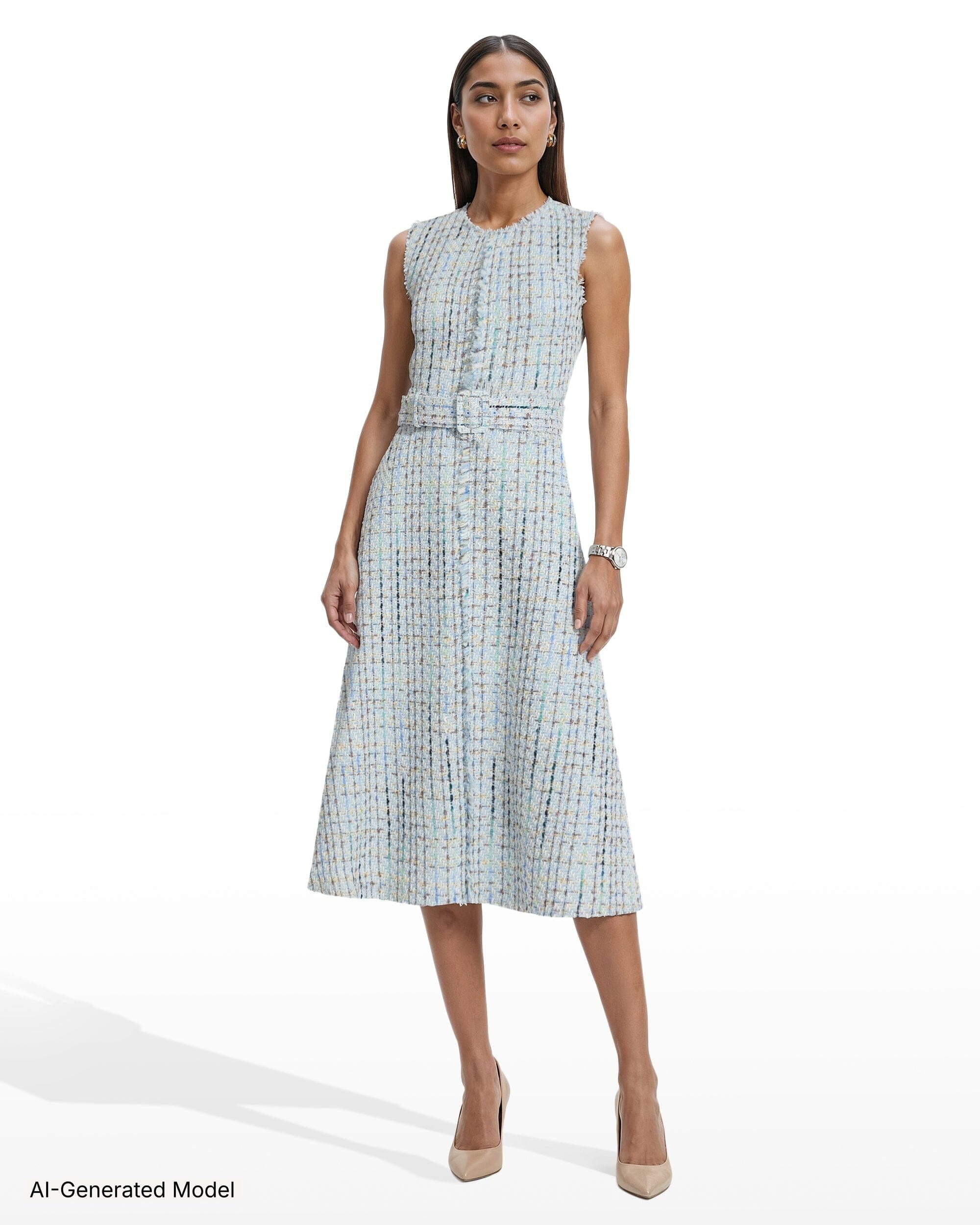 Anne Klein Fringed Midi Dress with Center Front Seam