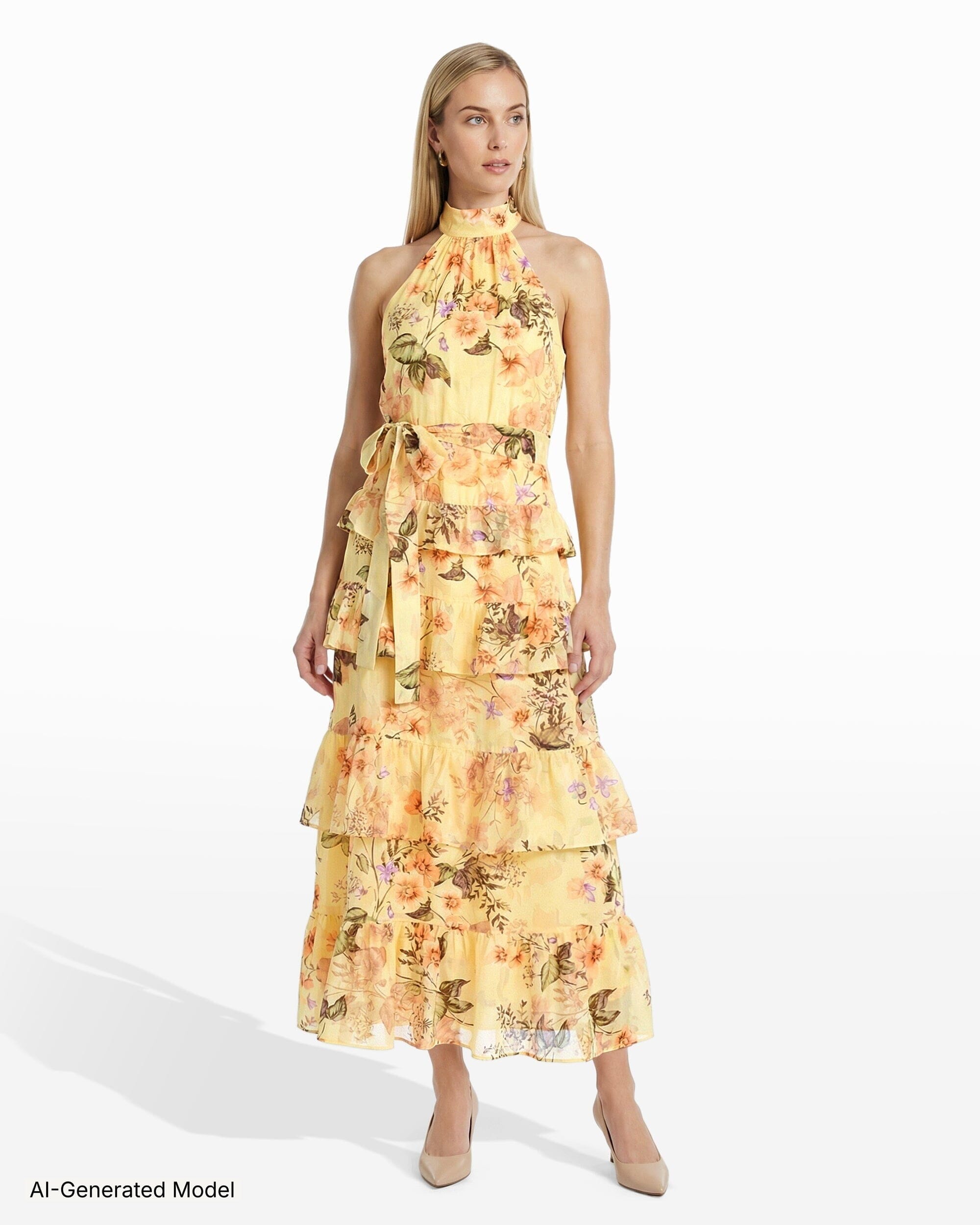 yellow floral halter dress Yellow Floral Halter Maxi Dress - All Dresses