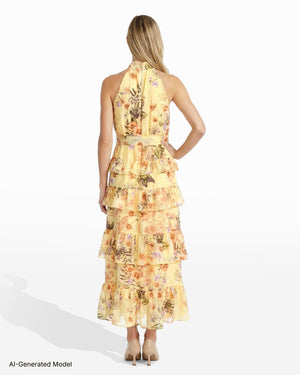 Anne Klein Halter Neckline Tiered Ruffle Maxi Dress in Floral Print