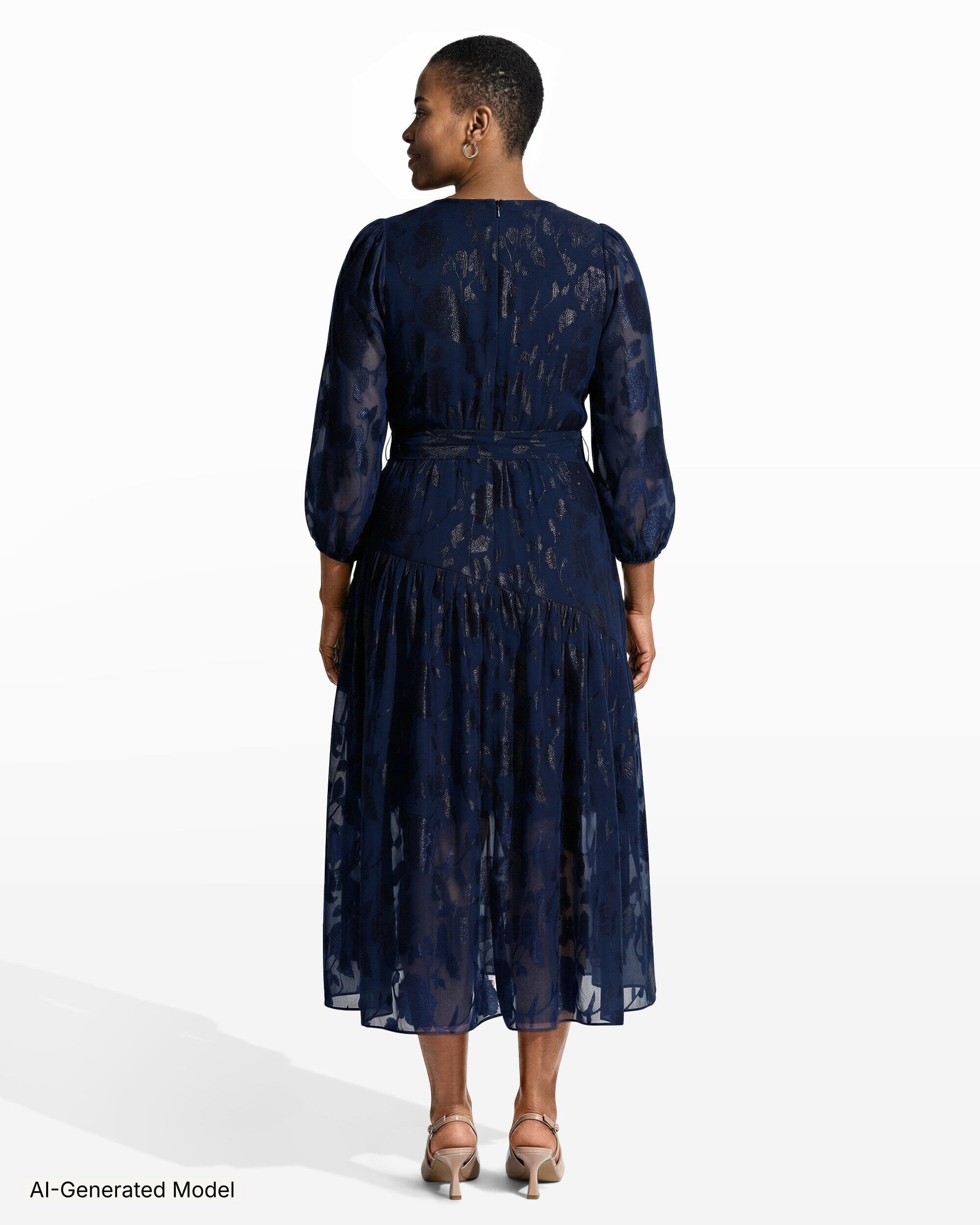 Anne Klein Long Sleeve Sheer Floral Wrap Dress