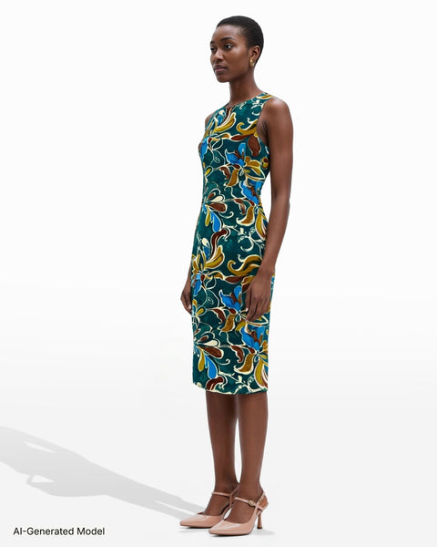 Anne Klein Women's Printed Sleeveless Sheath Dress - Ink Teal Multi