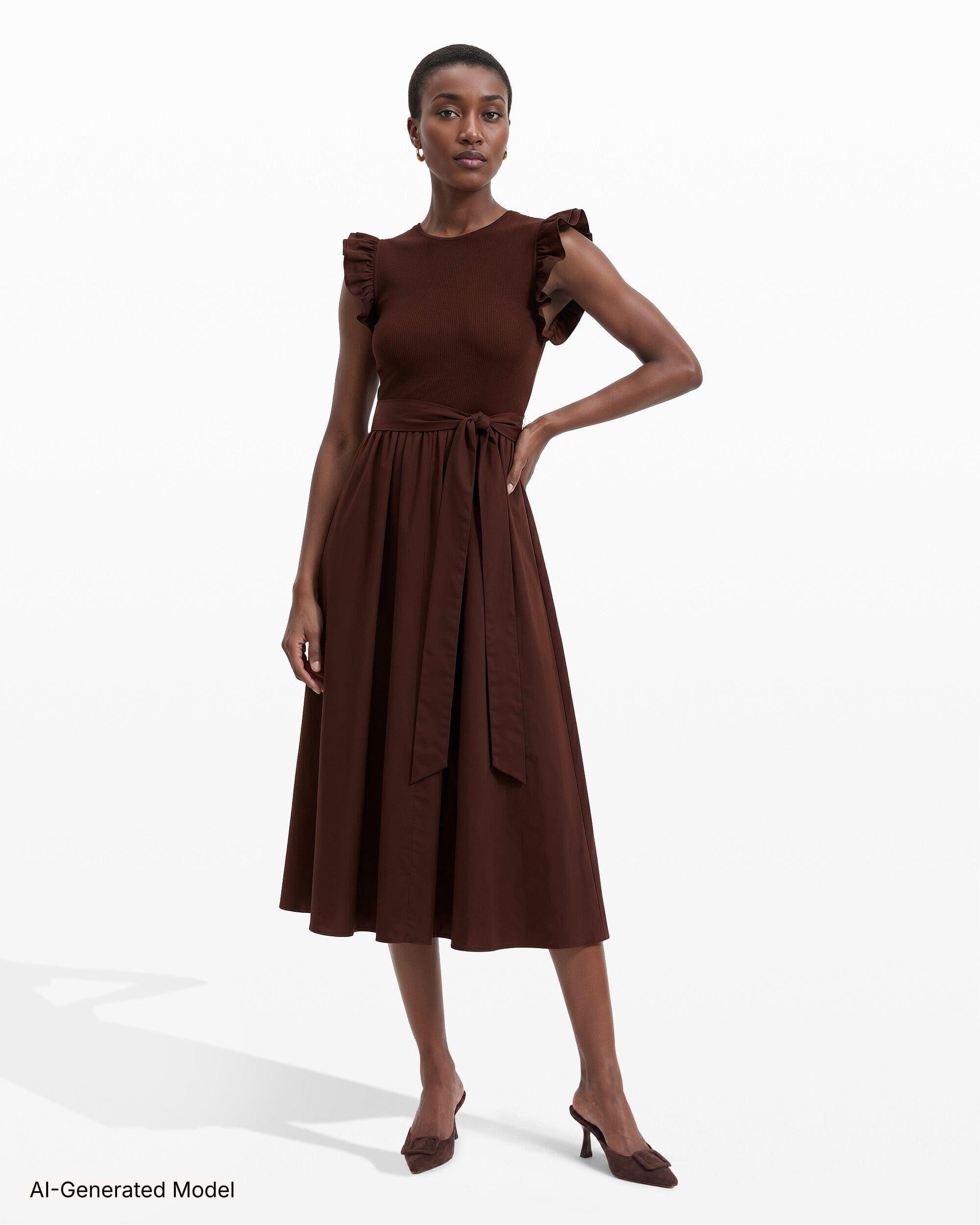 Anne Klein Mixed Knit & Woven Midi Dress