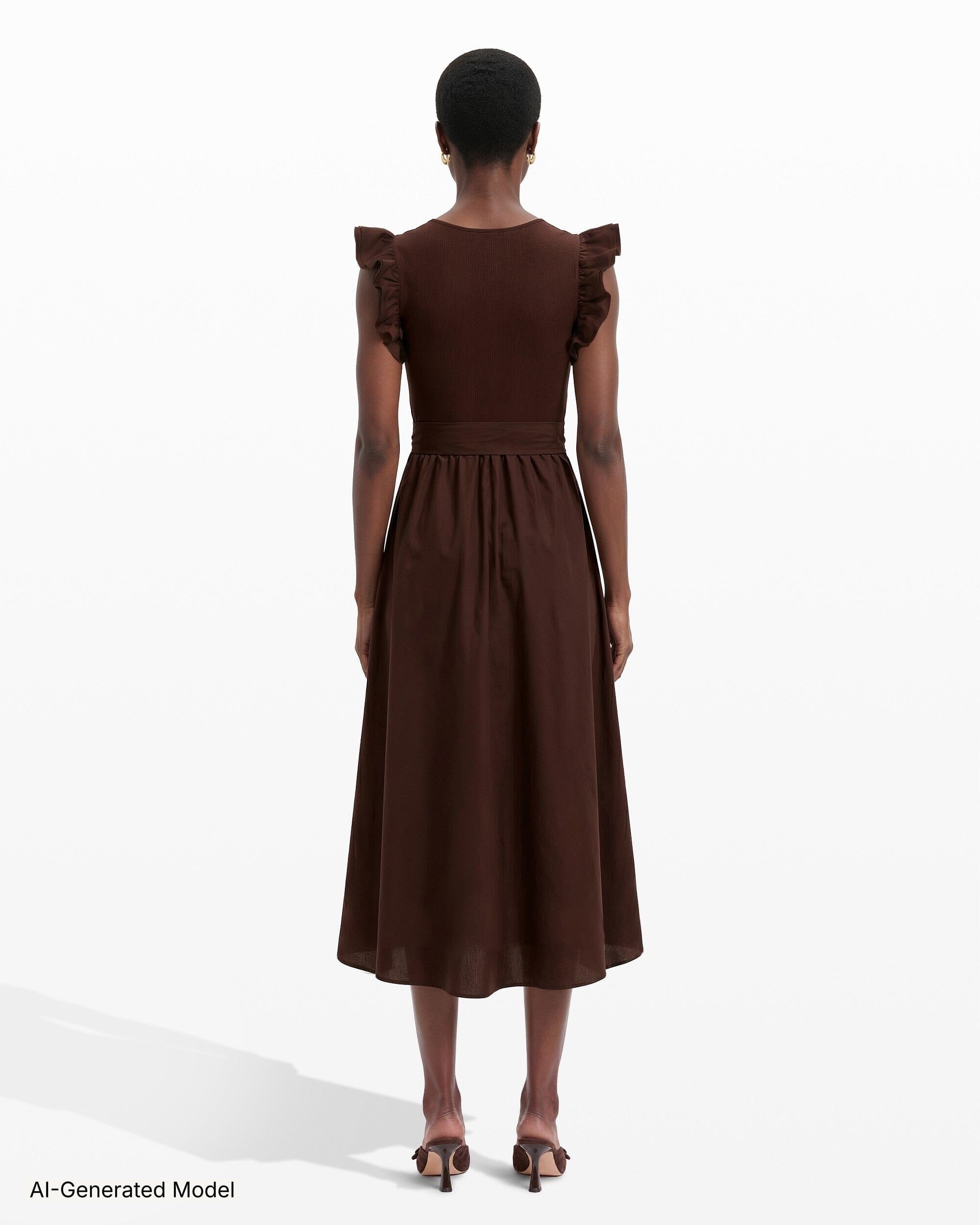Anne Klein Mixed Media Midi Dress With Ruffle Sleeves