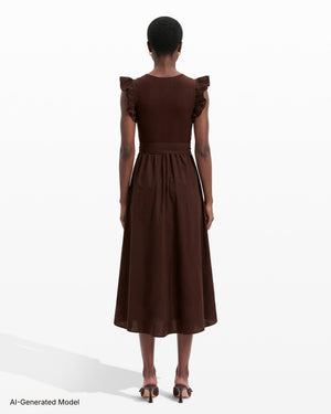 Anne Klein Mixed Media Midi Dress With Ruffle Sleeves