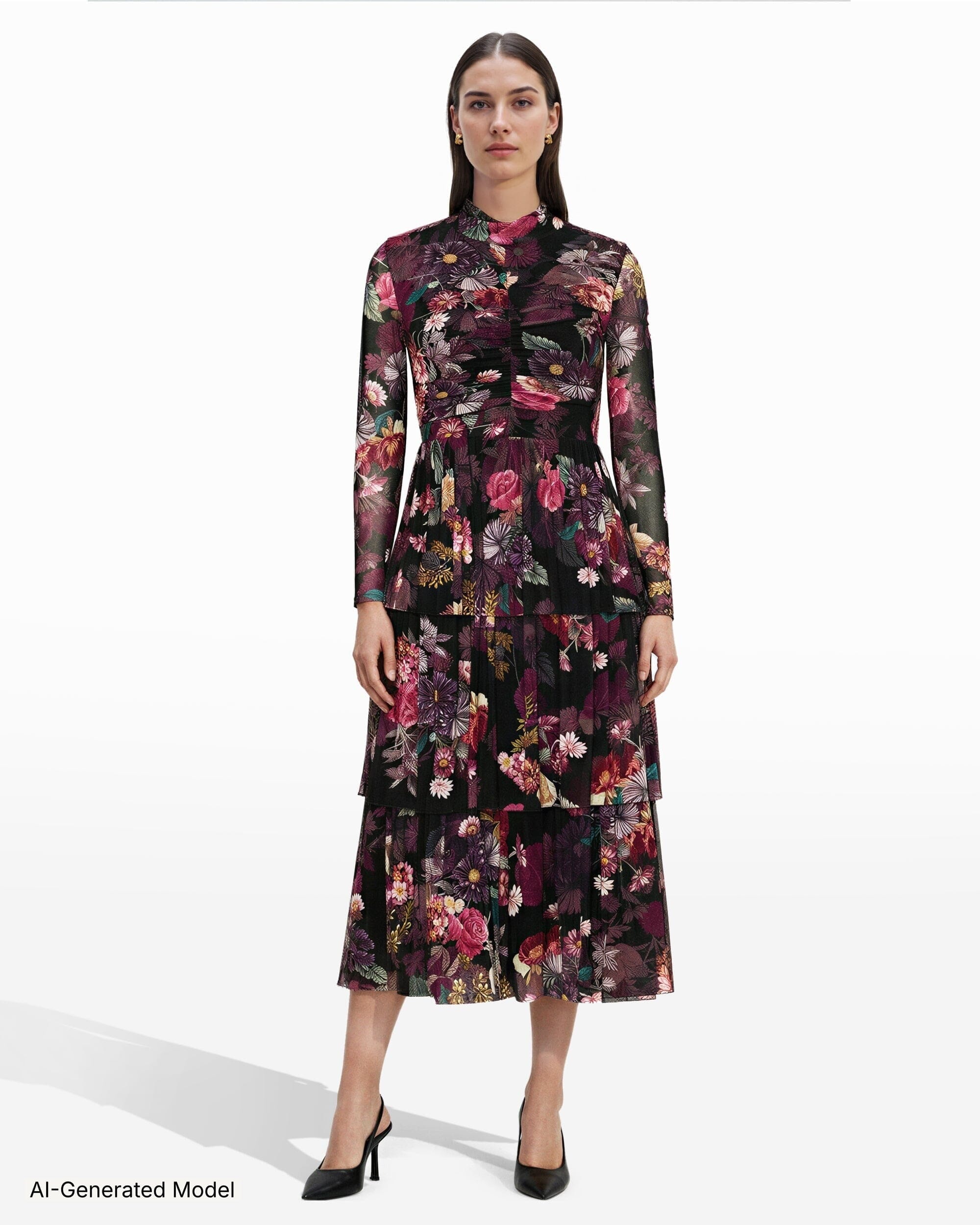 Anne Klein Mock Neck Tiered Dress