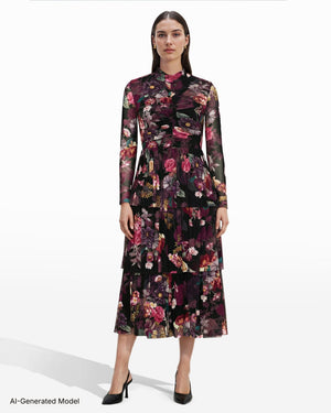 Anne Klein Mock Neck Tiered Dress
