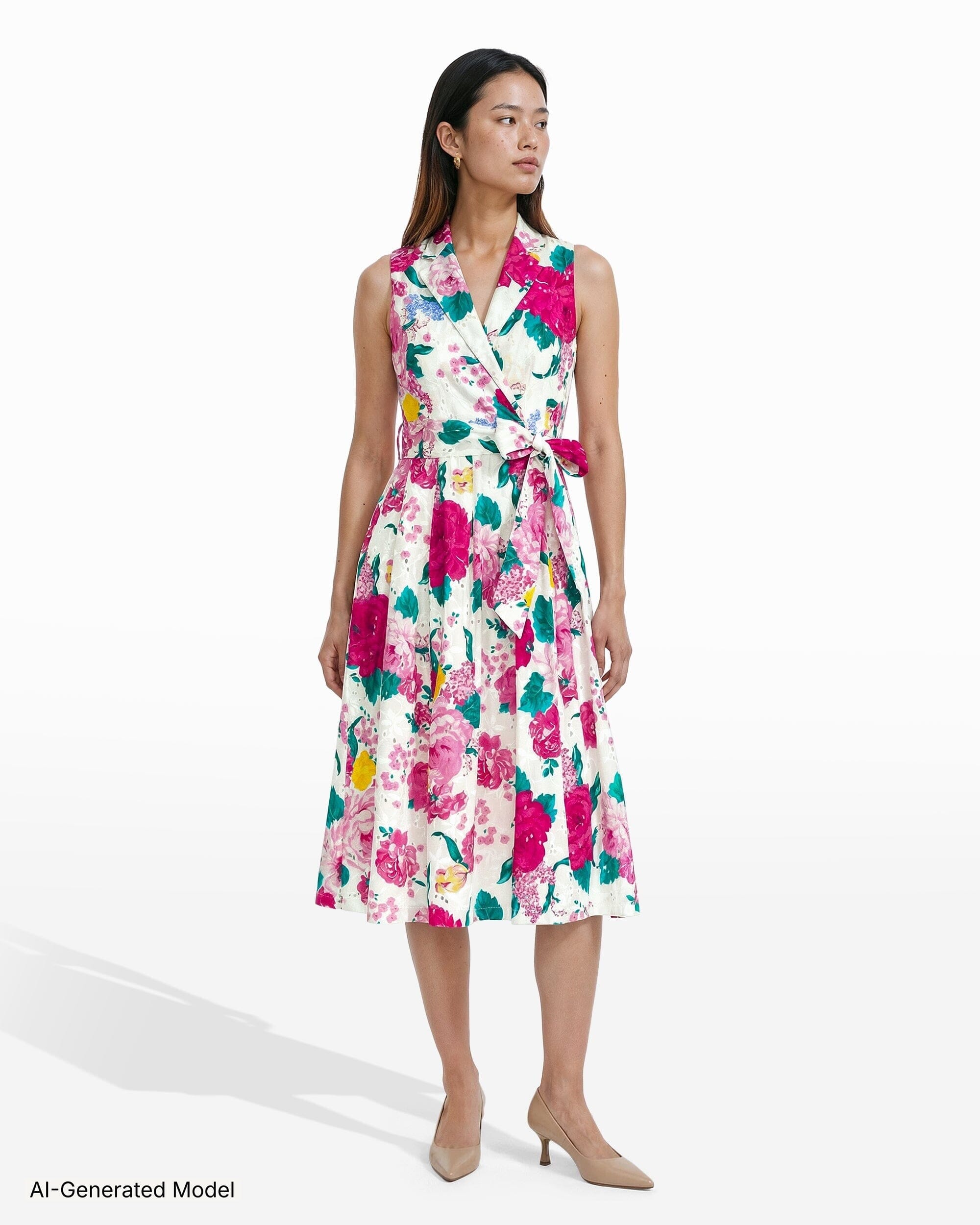 floral wrap dress knee length Old Navy Women's Red Floral Cotton V-Neck 3/4 Sleeve Knee Length Wrap Dress M