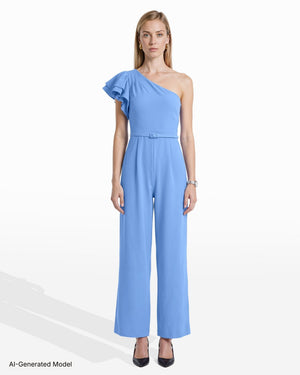 Anne Klein One Shoulder Ruffle Detail Sleeve Jumpsuit