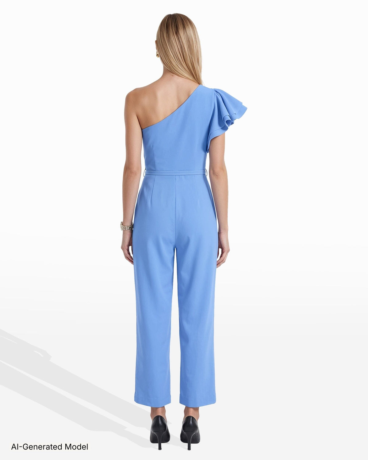 Anne Klein One Shoulder Ruffle Detail Sleeve Jumpsuit