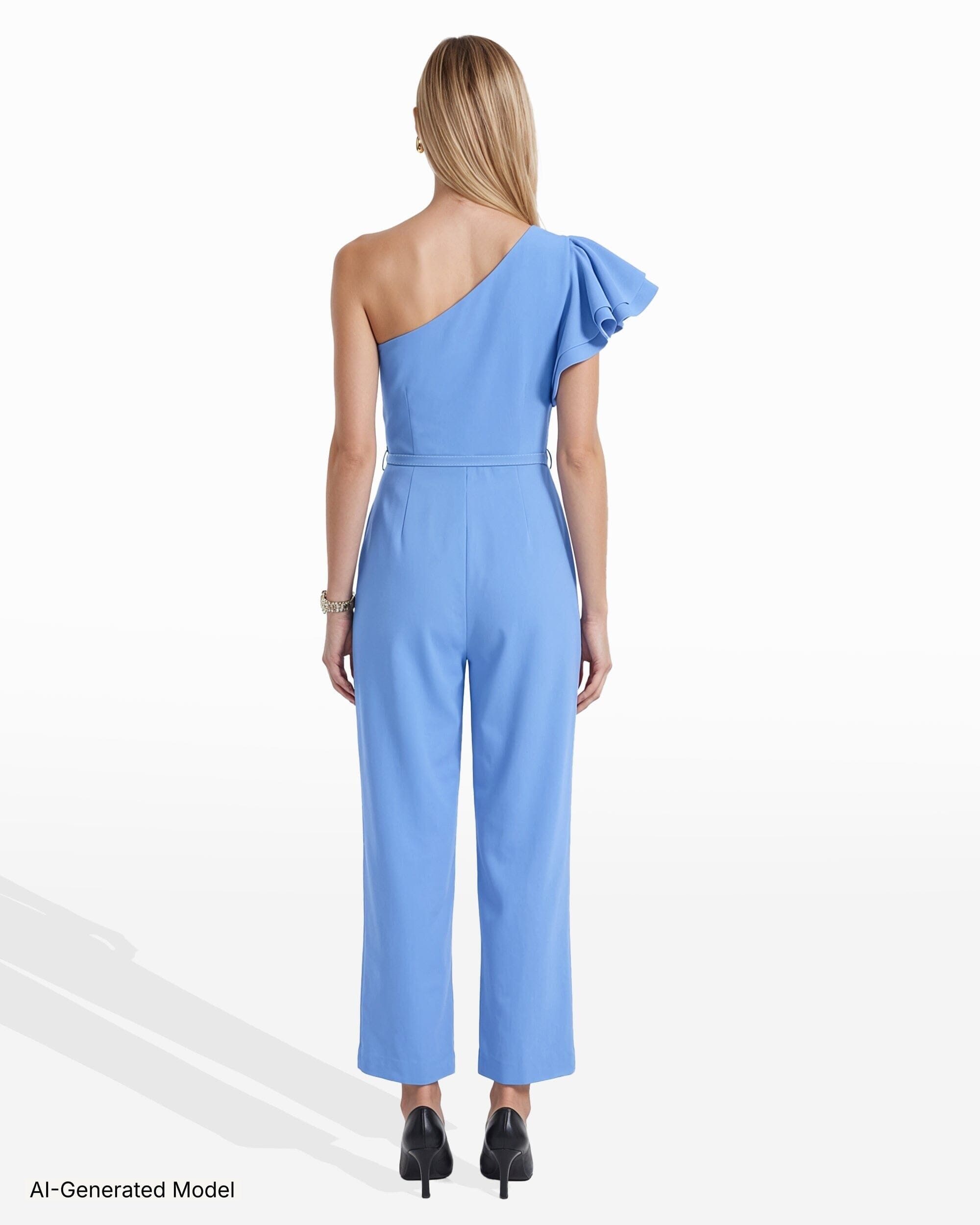 Anne Klein One Shoulder Ruffle Detail Sleeve Jumpsuit