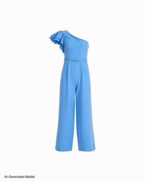 Anne Klein One Shoulder Ruffle Detail Sleeve Jumpsuit