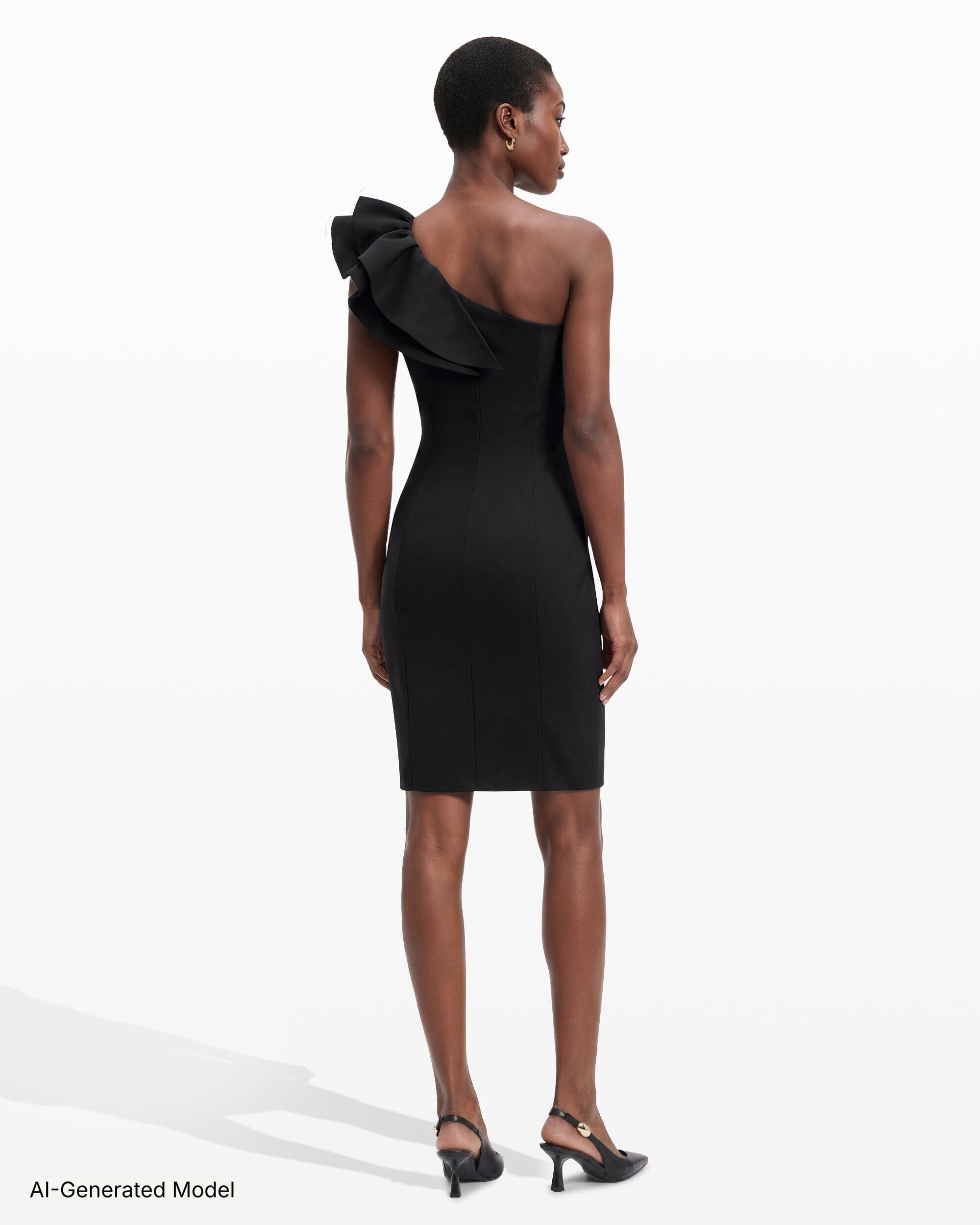 black asymmetric ruffle dress One Shoulder Sheath Dress with Ruffle