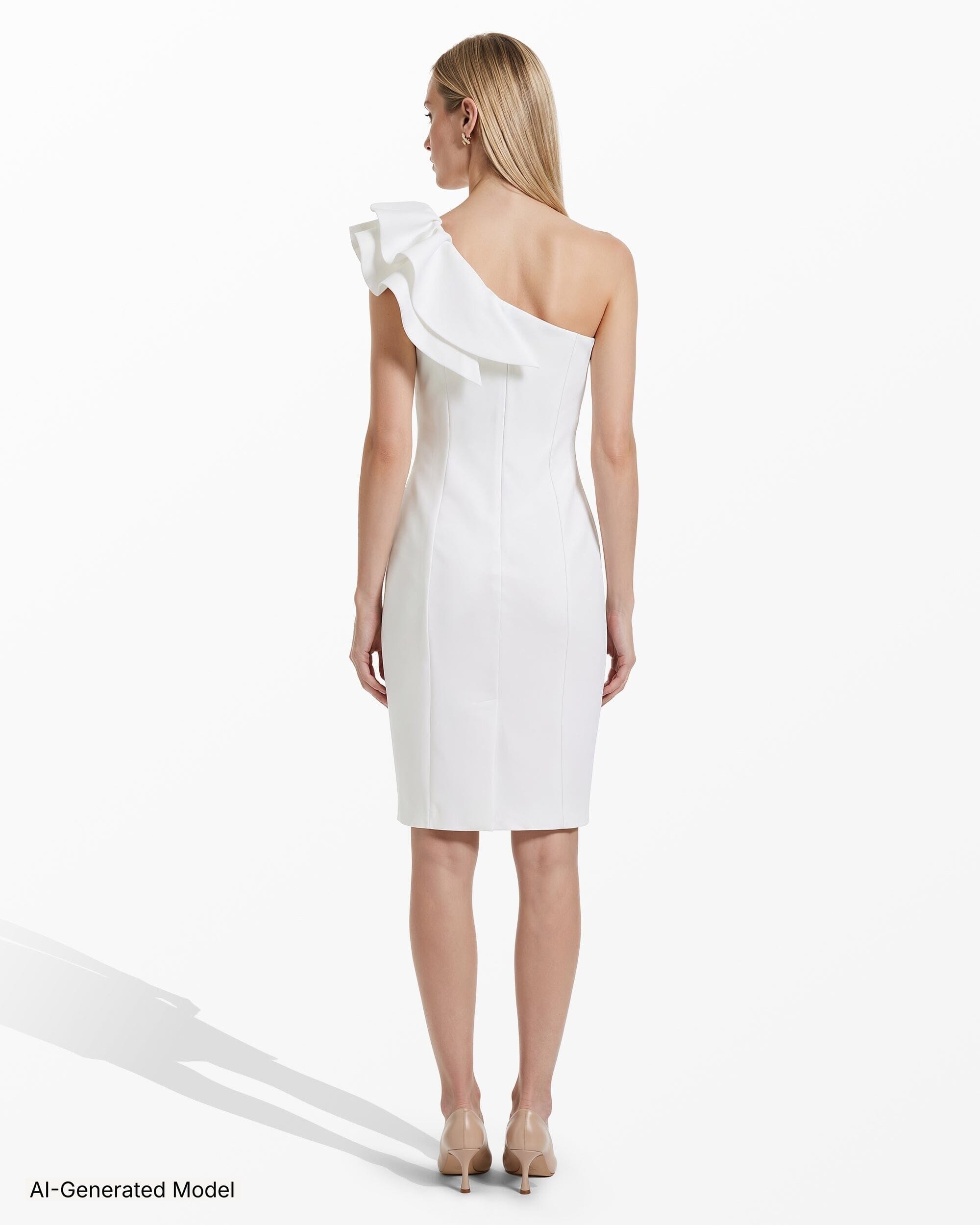 Anne Klein One Shoulder Sheath Dress with Asymmetric Ruffle