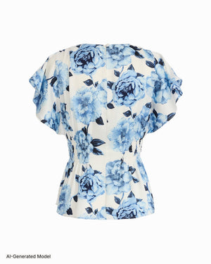 Anne Klein Petite Smocked Waist Flutter Sleeve Blouse