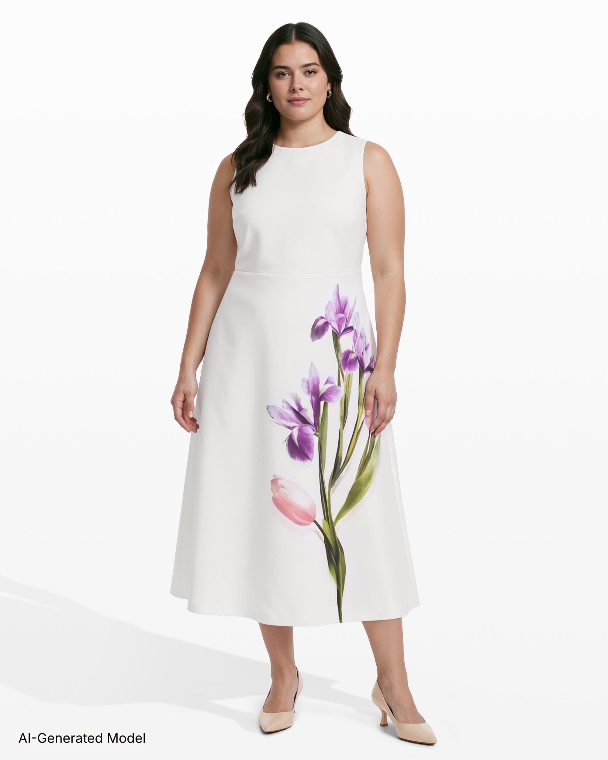 Anne Klein Plus Size Placed-Print Scuba Midi Dress - White Dove Multi