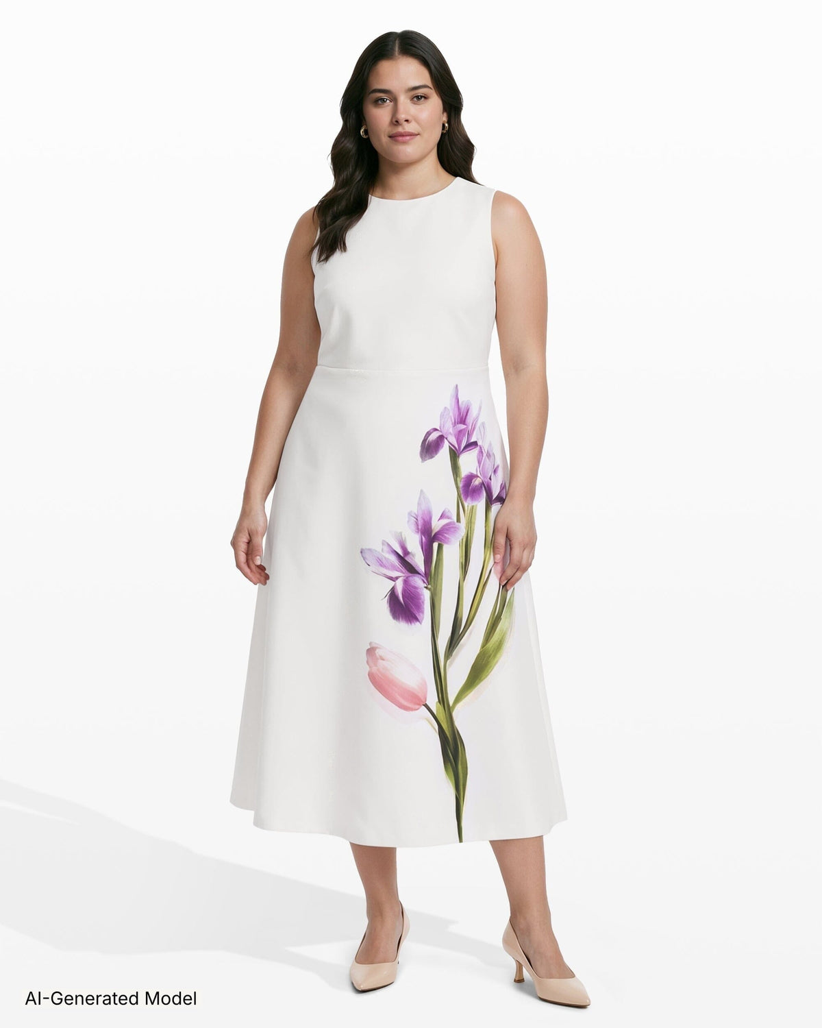 Anne Klein Plus Size Placed-Print Scuba Midi Dress - White Dove Multi