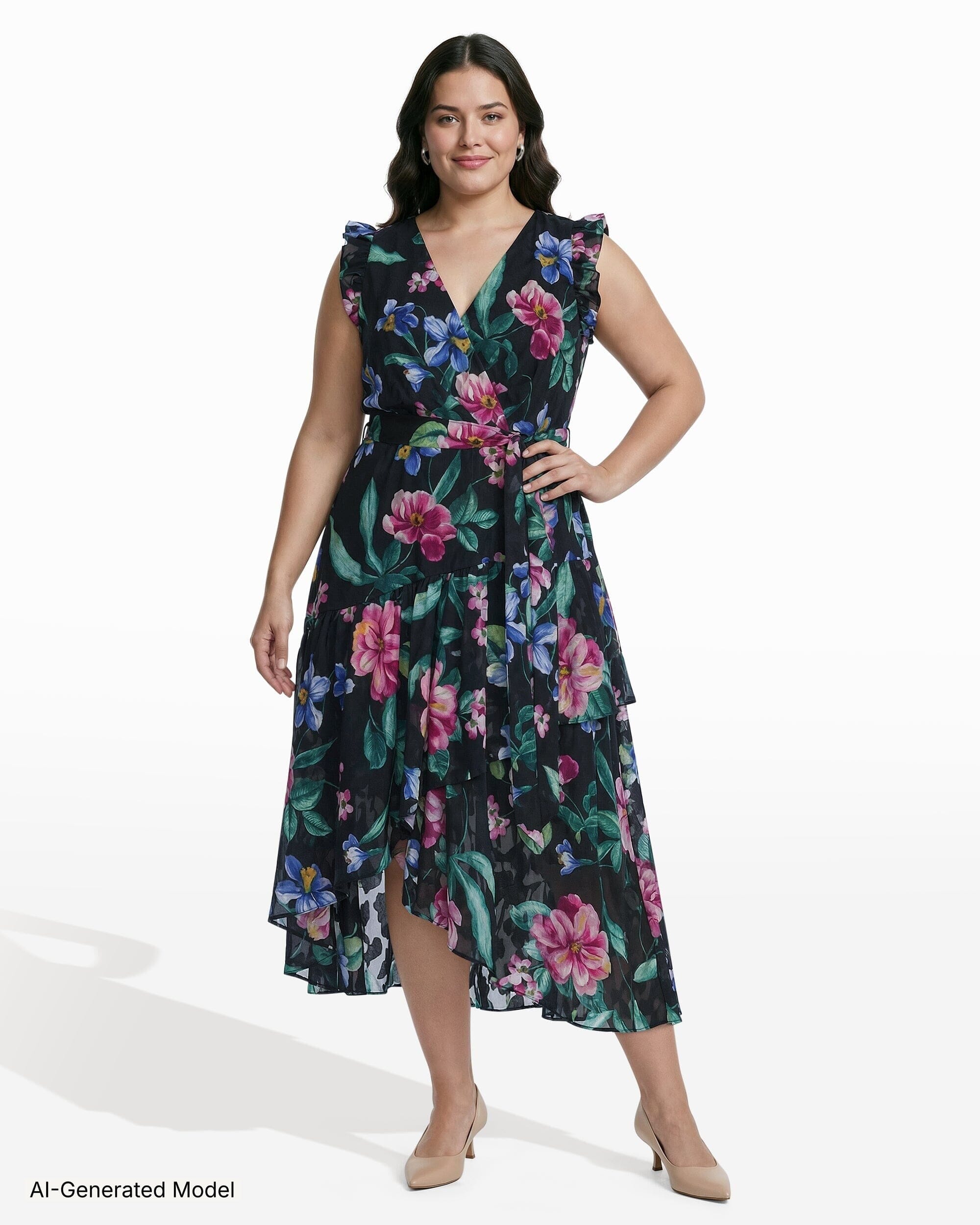 multi wrap dresses women The Busbee Floral Dress in Emerald X-Small Flowing chiffon wrap maxi with surplice neckline Women's LC Lauren Conrad Flutter