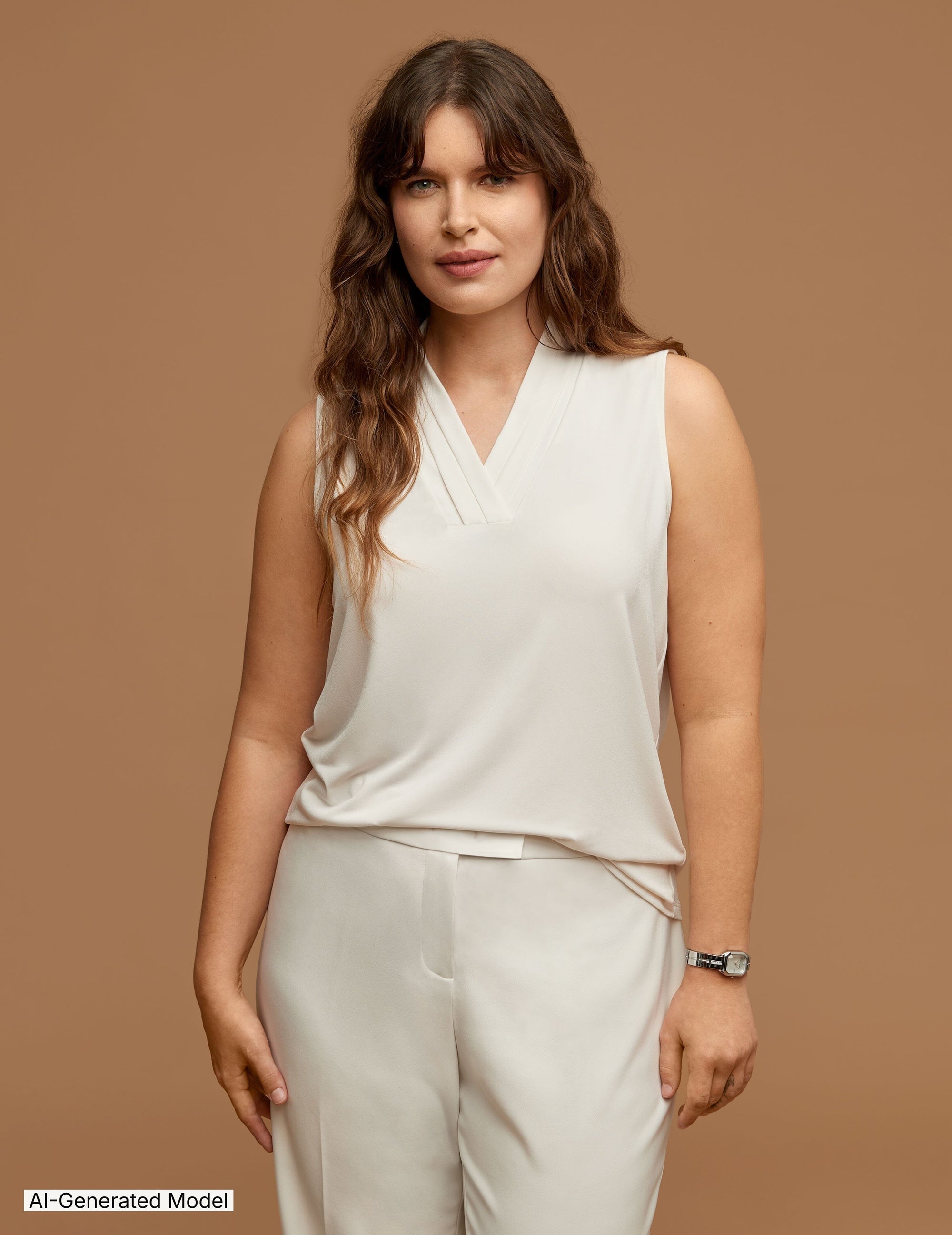 Anne Klein Plus Size Triple Pleat Neck Sleeveless Top