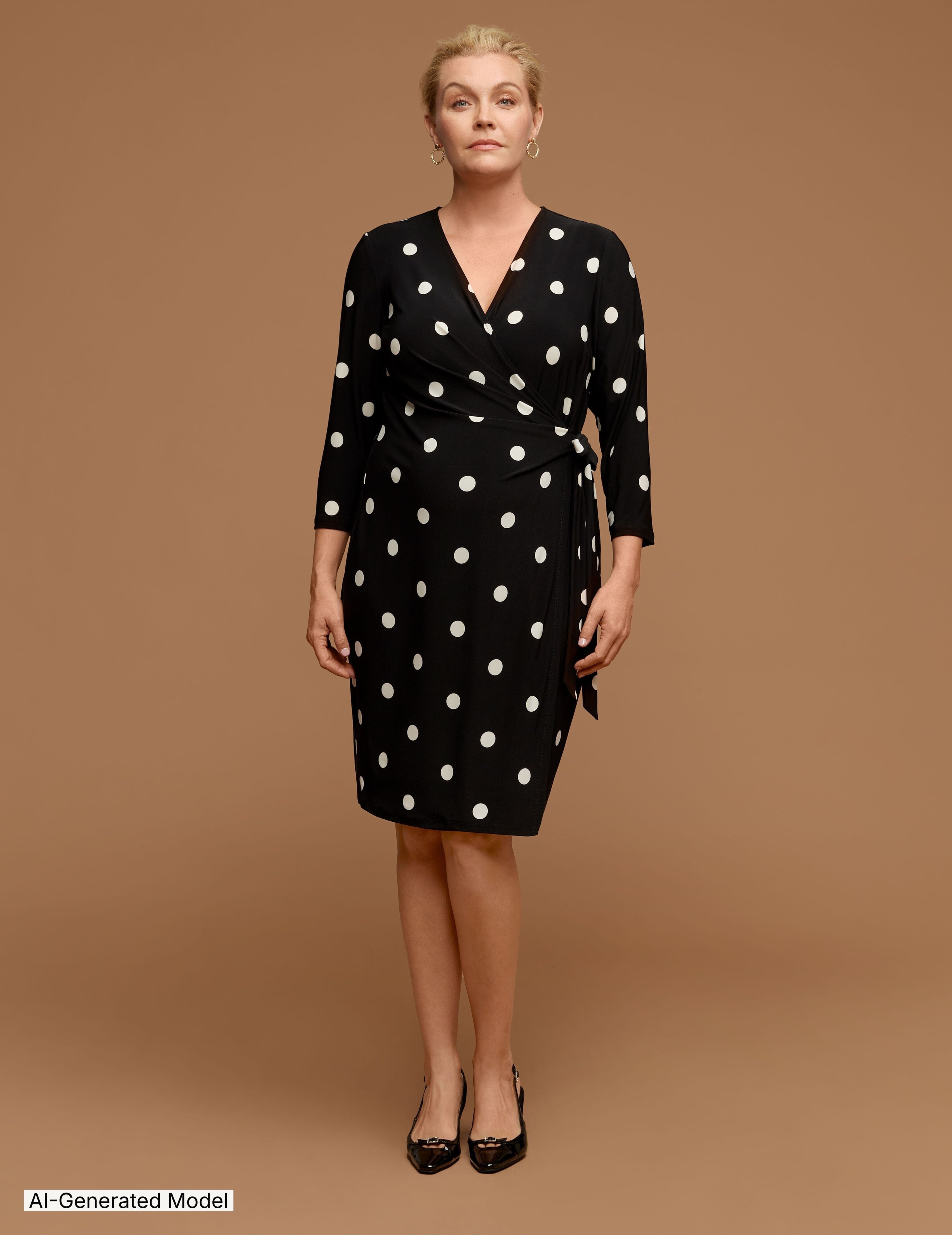Anne Klein Plus Size Classic Wrap Dress - Anne Black/Anne White
