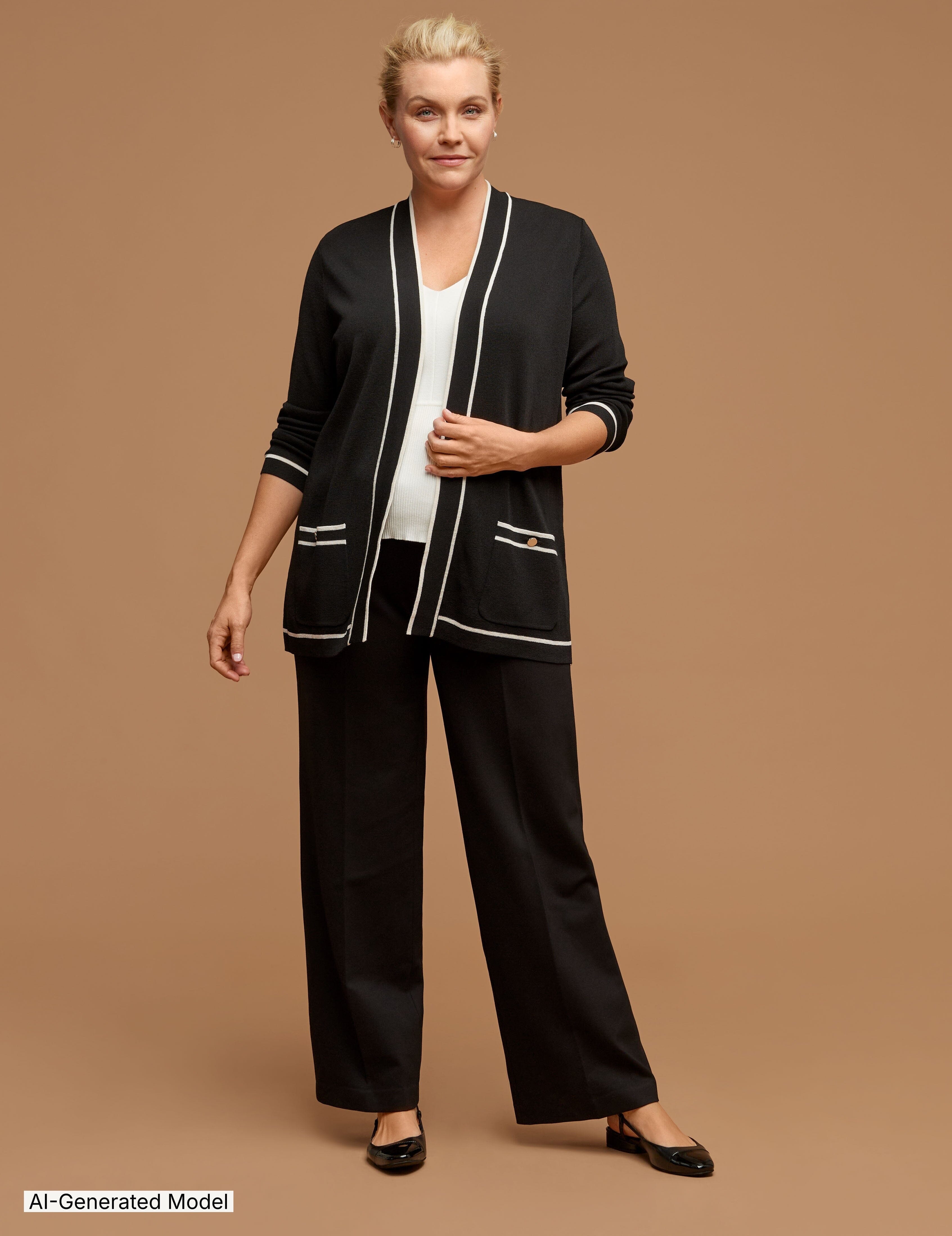 Plus Size Open-Front Cardigan with Tipping | Anne Klein