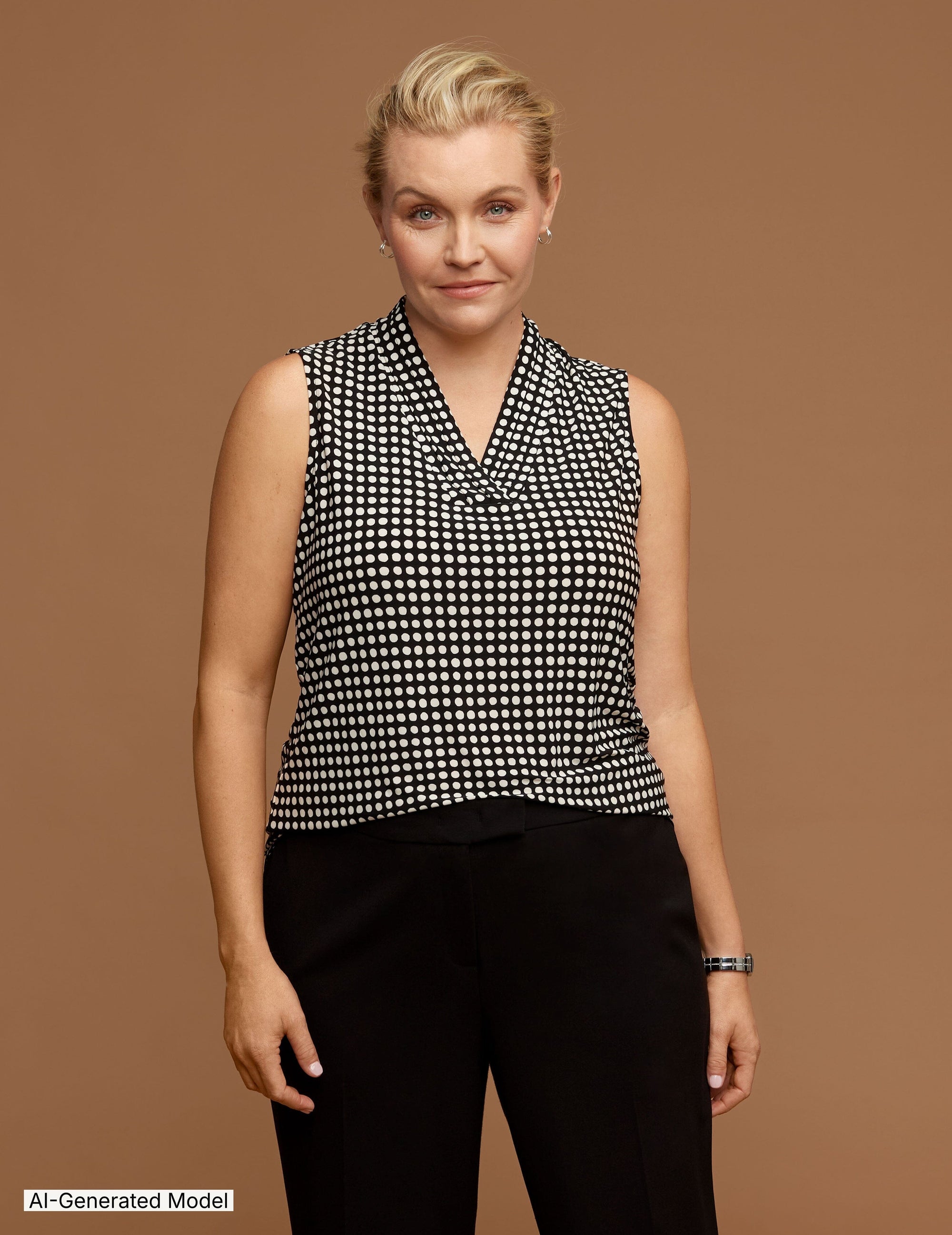 Anne Klein Plus Size Sleeveless Polka Dot Pleat Top