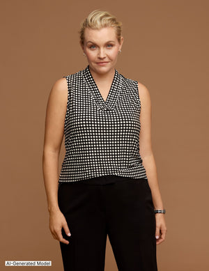 Anne Klein Plus Size Sleeveless Polka Dot Pleat Top