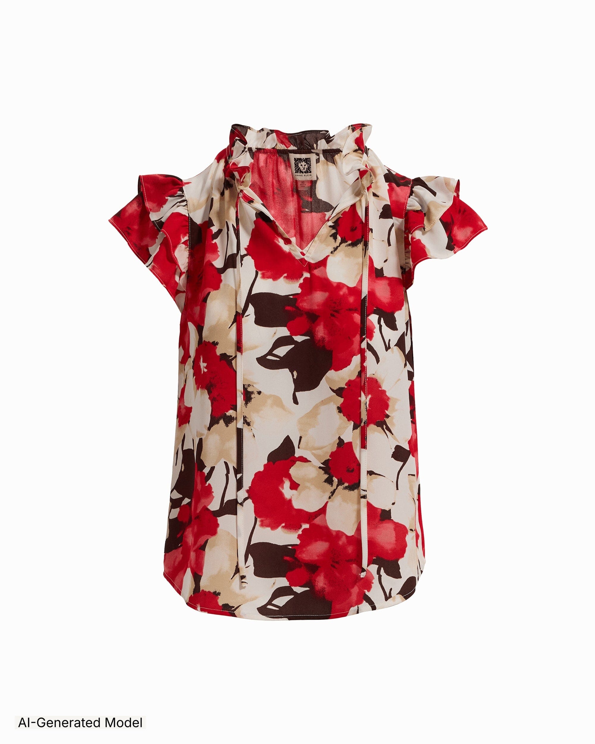 Anne Klein Plus Size Ruffle Sleeve V-Neck Tie Blouse