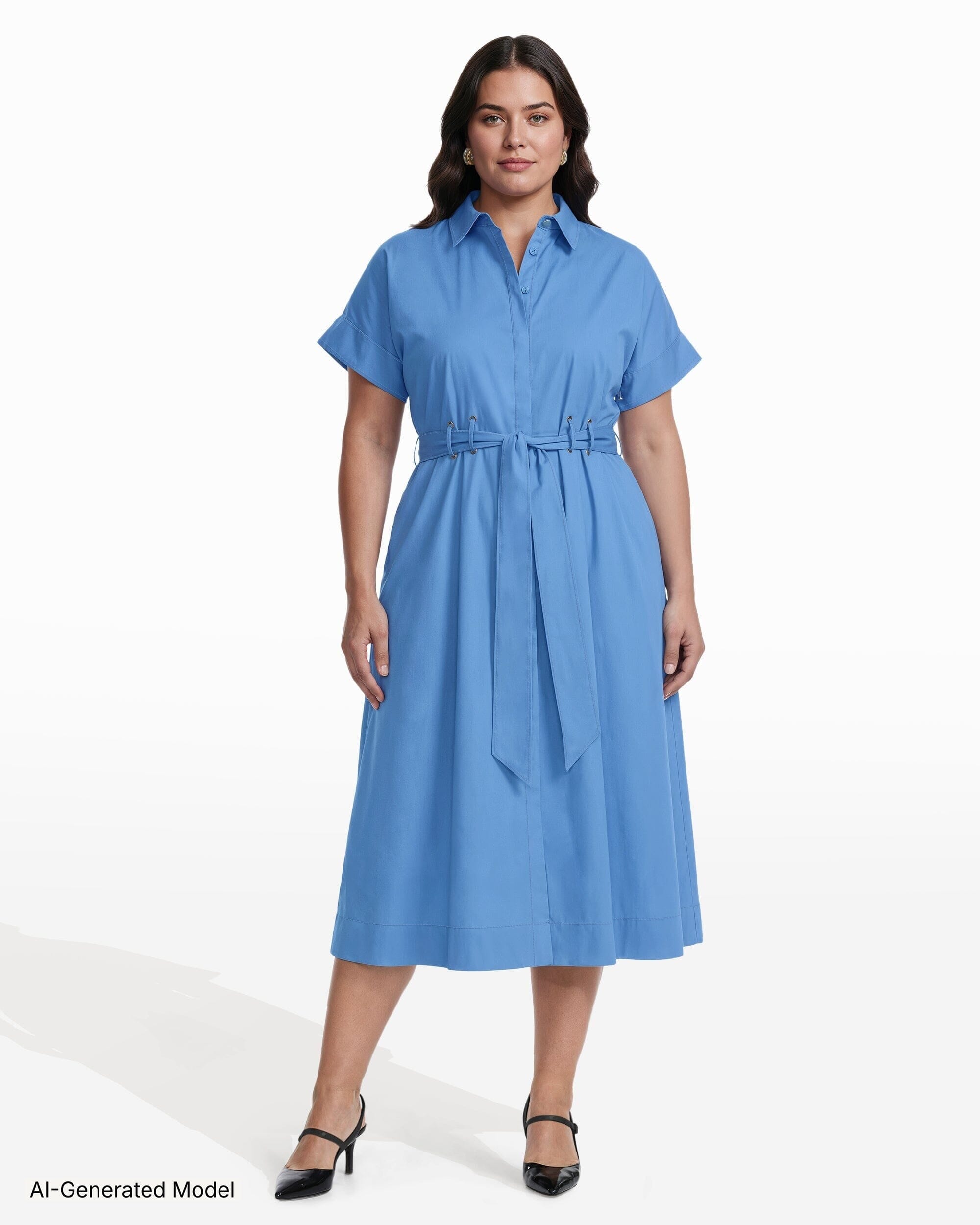 Anne Klein Plus Size Shirt Dress With Belt and Loop Detail