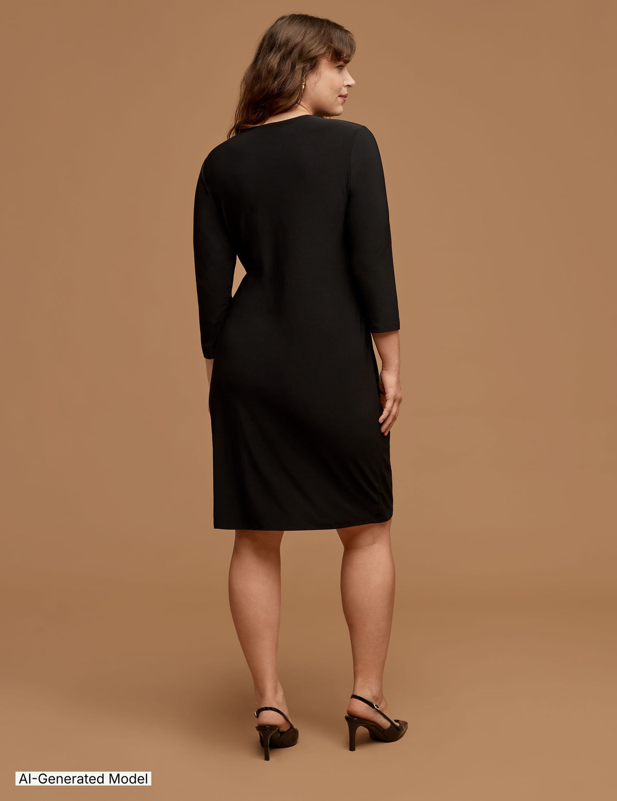 a-line dress black xl Xpluswear Plus Size Black Work A-Line Long Sleeve Midi Dress