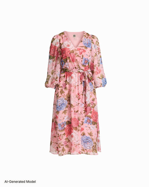 Plus Size Floral Midi Wrap Dress
