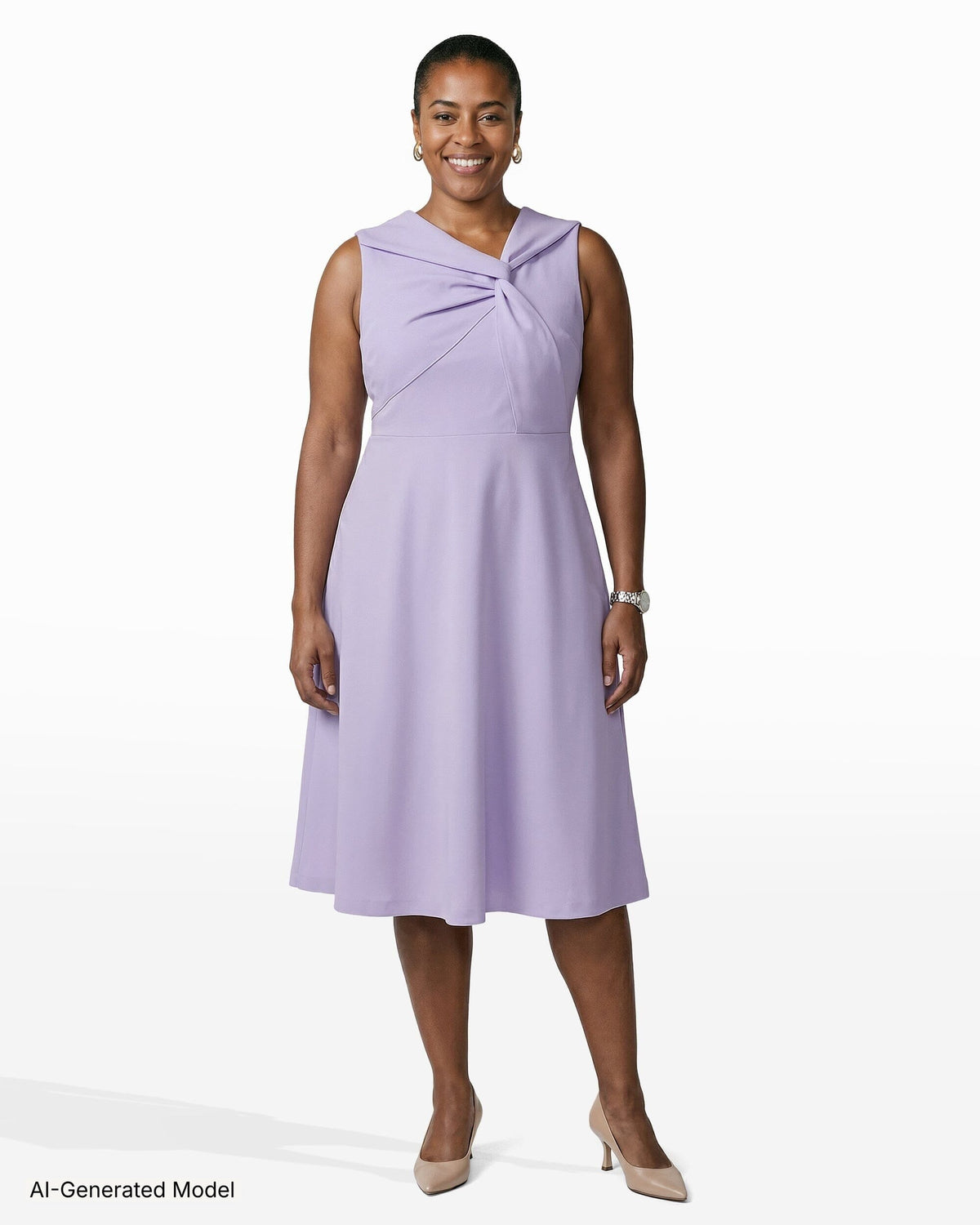 Anne Klein Plus Size Twist Detail Front A-Line Midi Dress