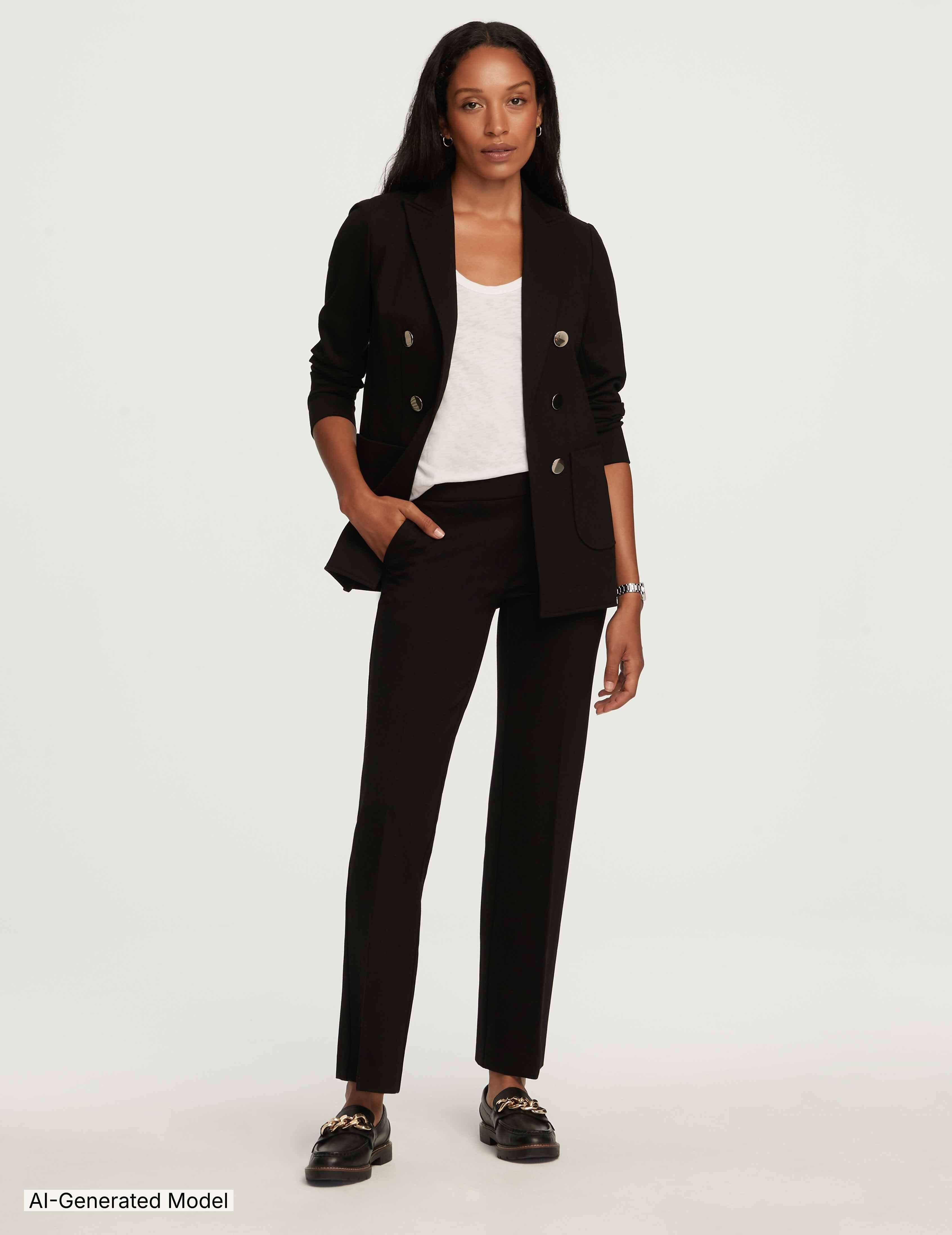 あき　Unpeu Femme 黒ジャケット Plus Compression Double Breasted Blazer | Anne Klein
