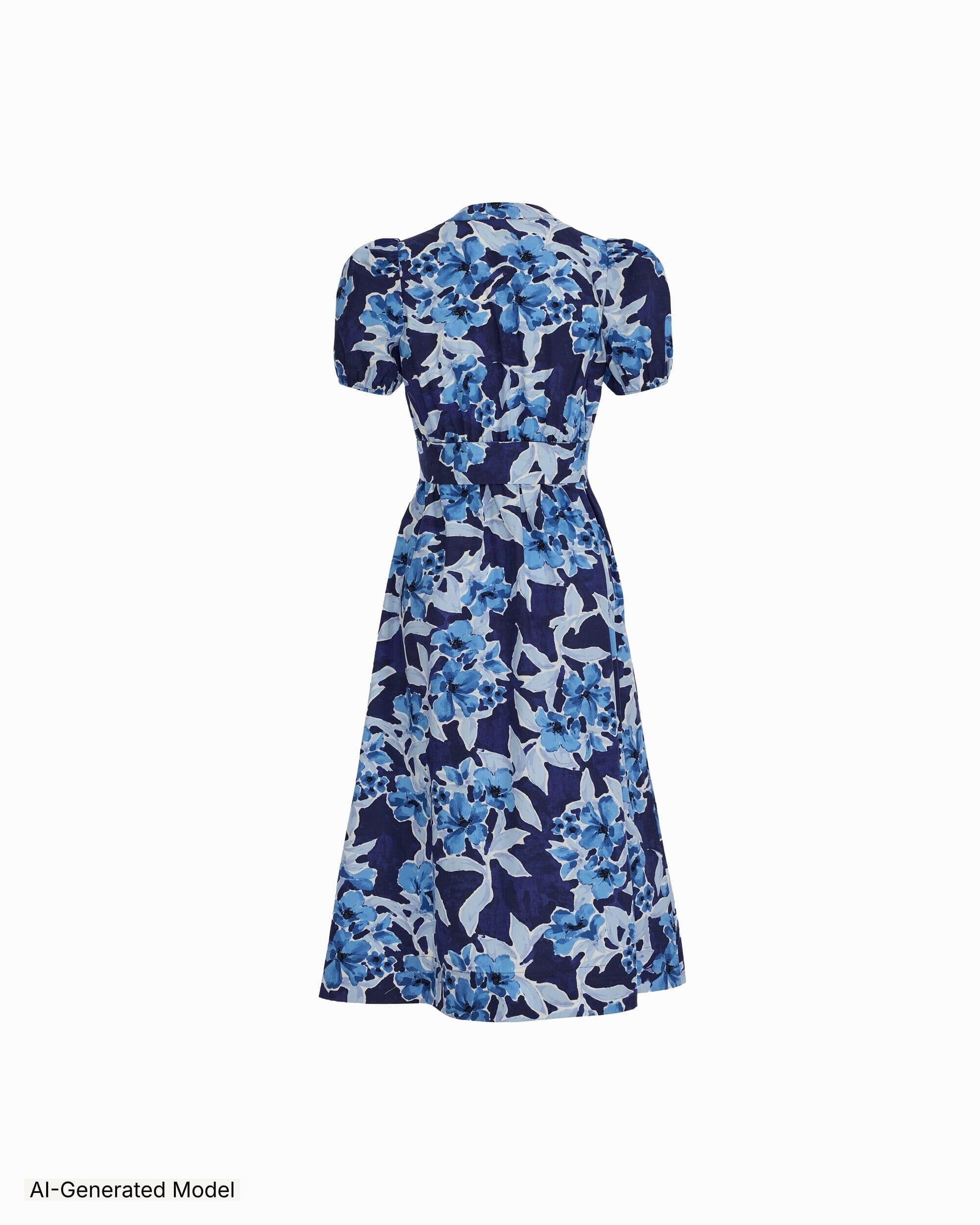 Anne Klein Puff Sleeve Floral Print A-Line Midi Dress