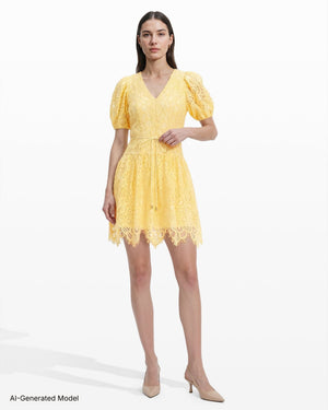 Anne Klein Puff Sleeve Lace Mini Dress