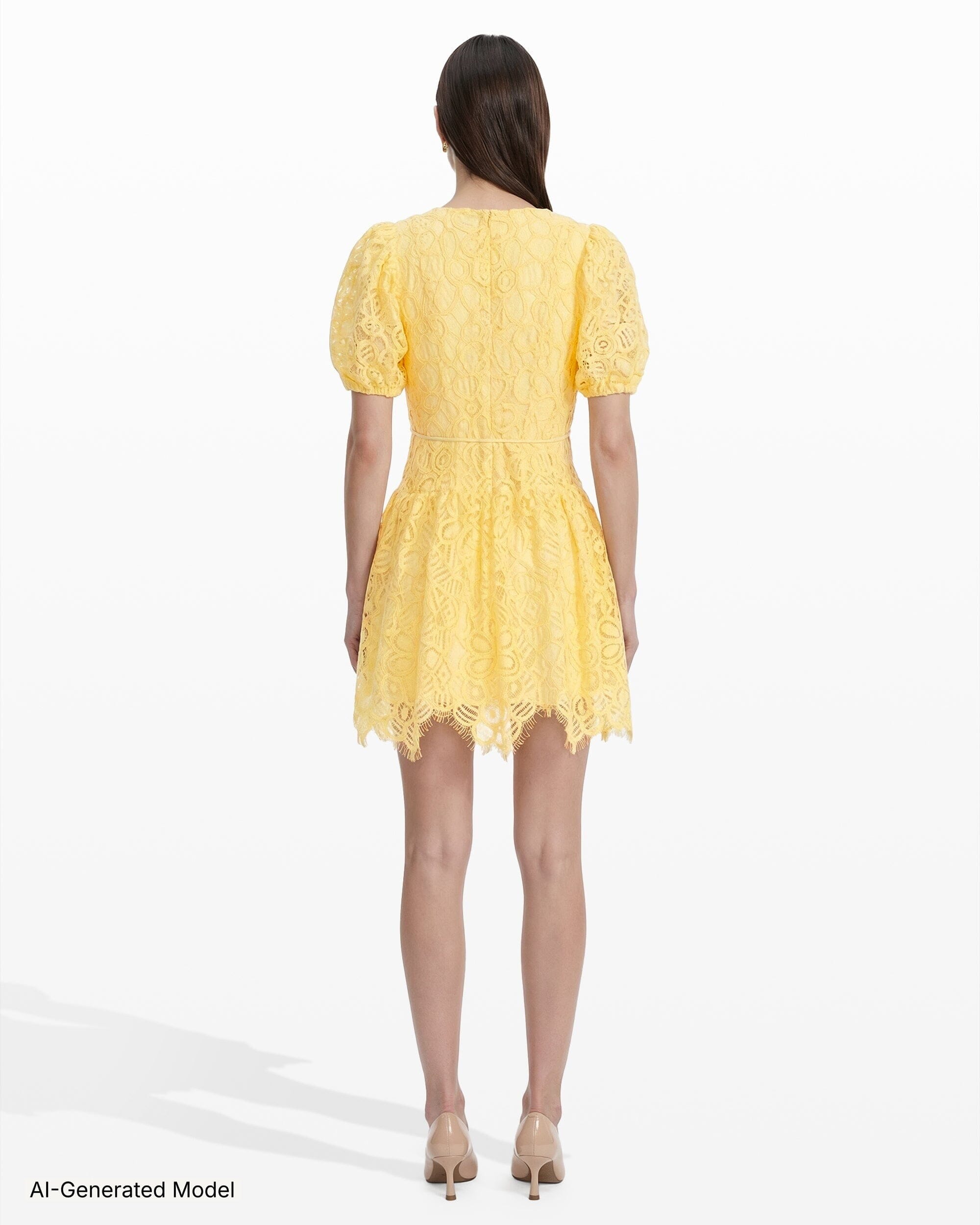 Anne Klein Puff Sleeve Guipure Lace Mini Dress