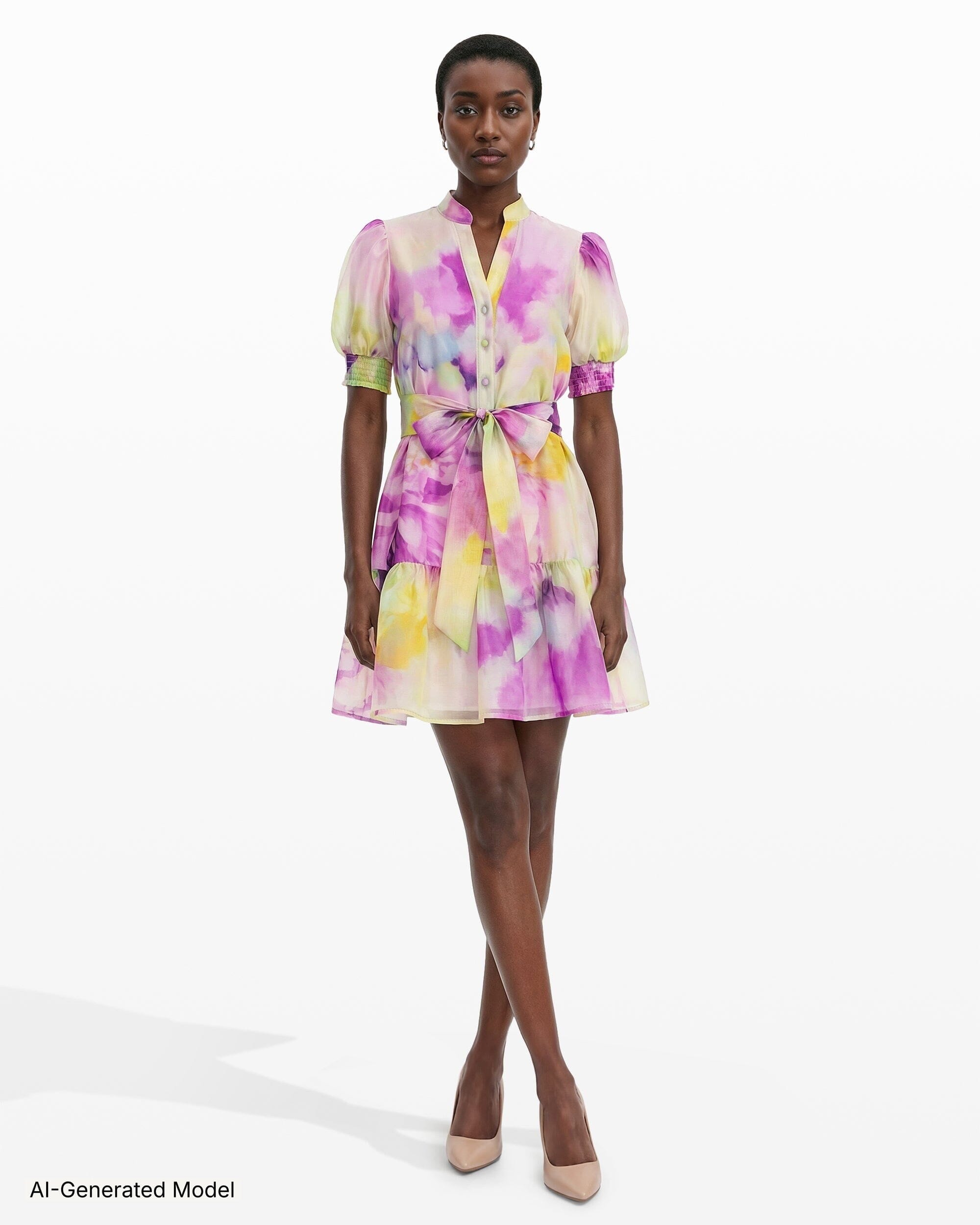 Anne Klein Puff Sleeve Short Shirt Dress