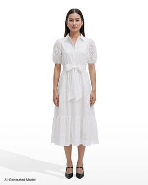 Anne Klein Puff Sleeve Tiered Shirt Dress