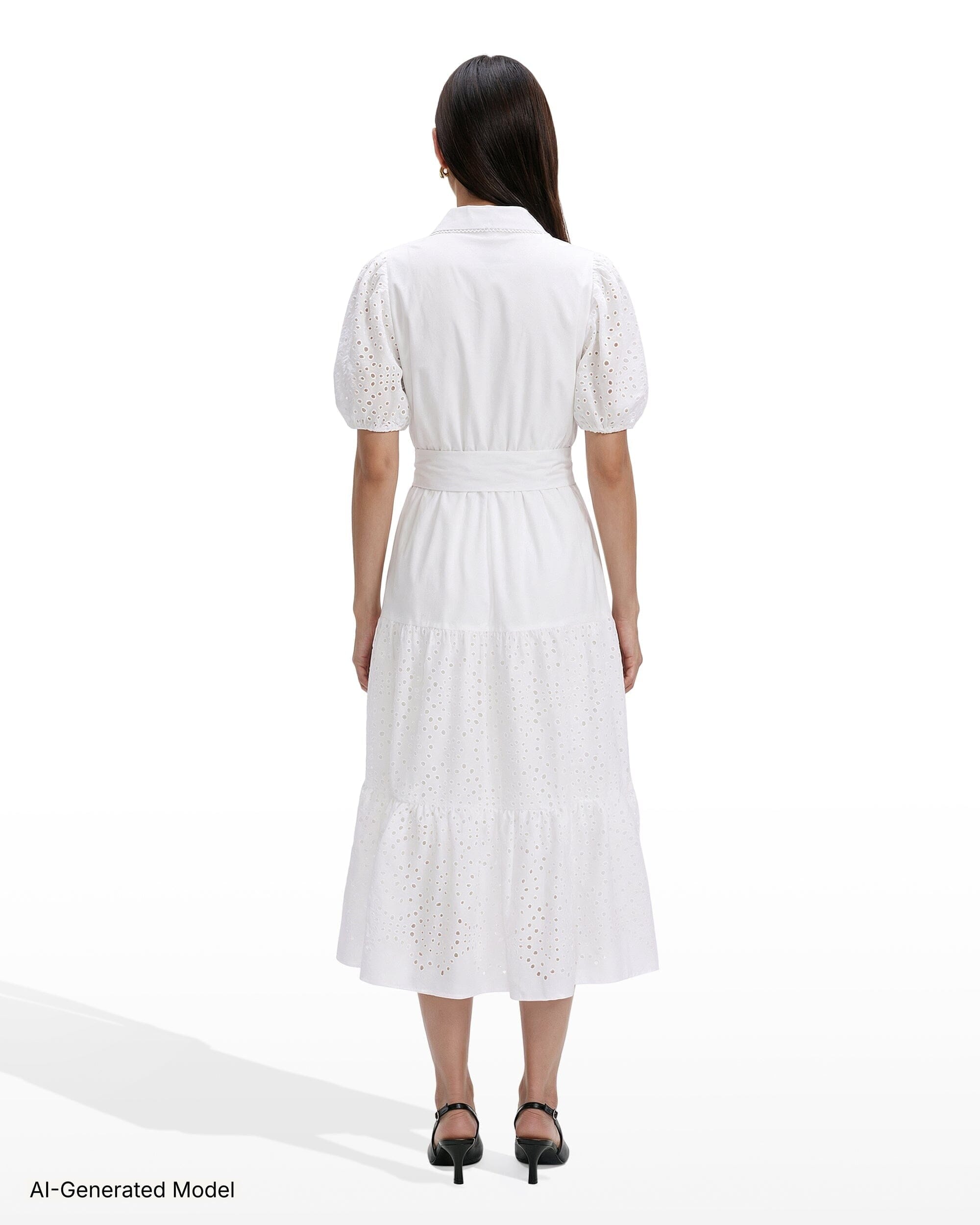 Anne Klein Puff Sleeve Tiered Shirt Dress
