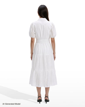 Anne Klein Puff Sleeve Tiered Shirt Dress