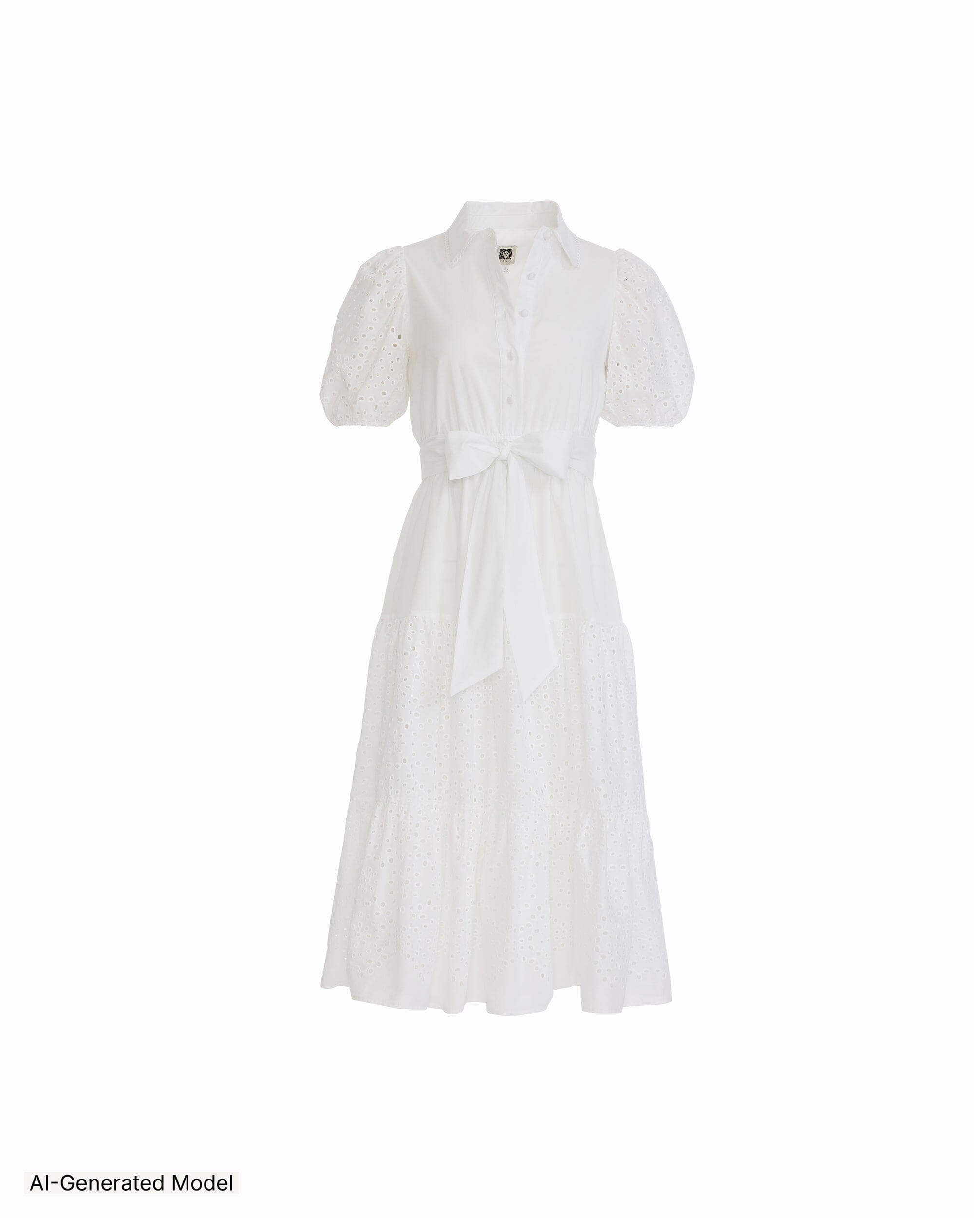 Anne Klein Women's Puff-Sleeve Midi Eyelet Shirtdress
