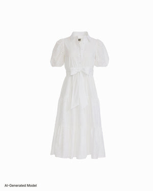 Anne Klein Puff Sleeve Tiered Shirt Dress