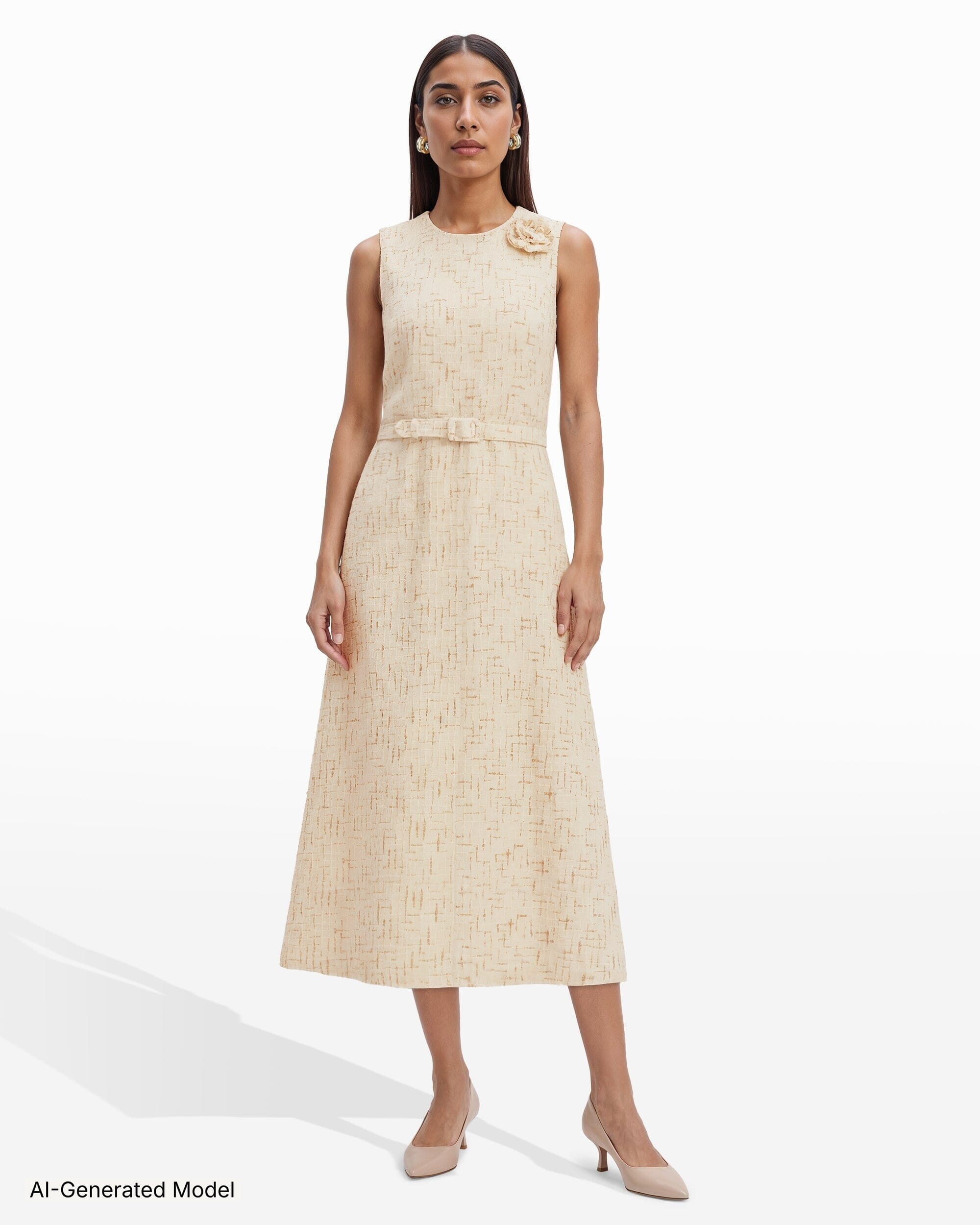 Anne Klein Rosette Detail A-Line Midi Dress