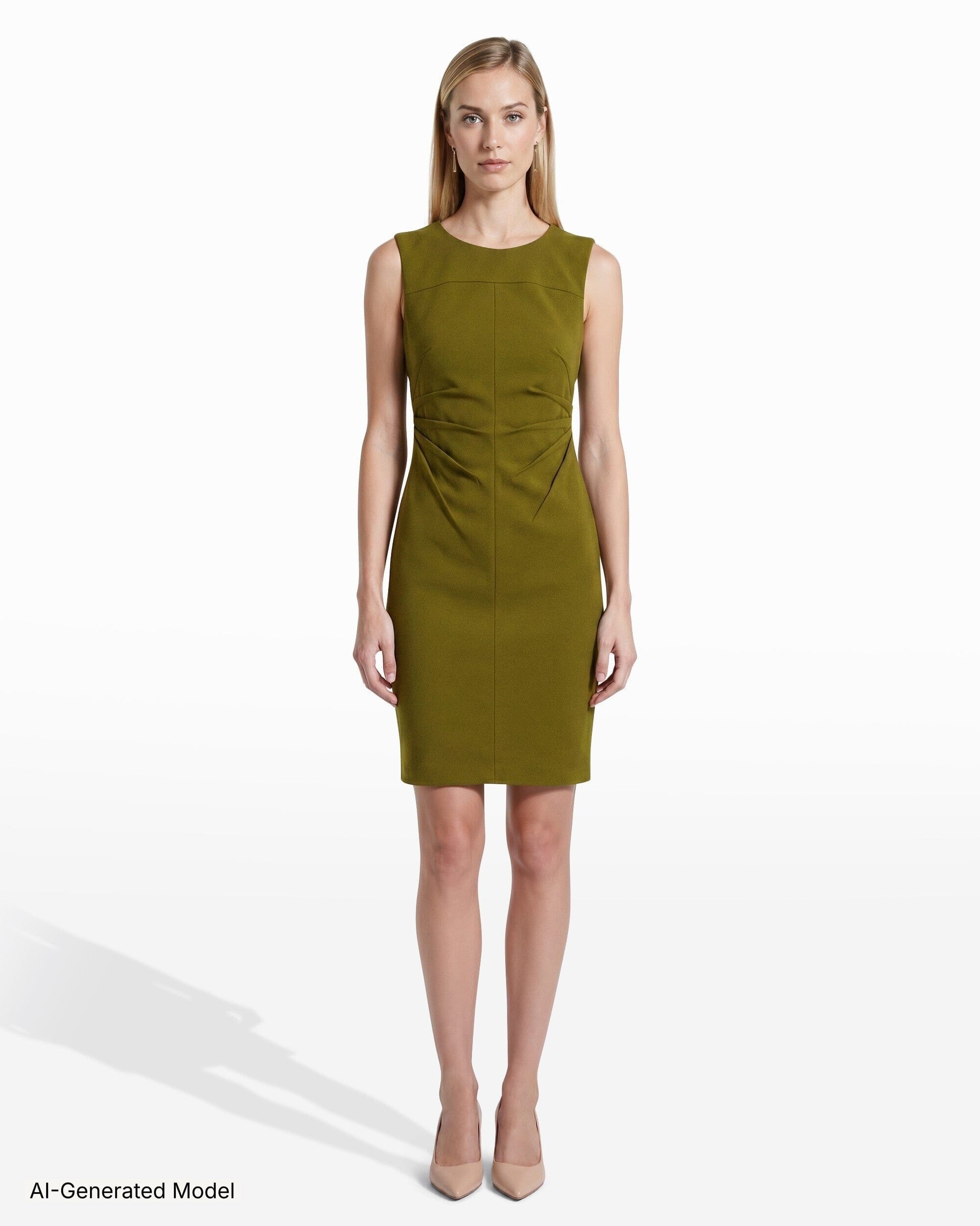 Ruched Sleeveless Crew Neck Sheath Dress Dresses Kasper