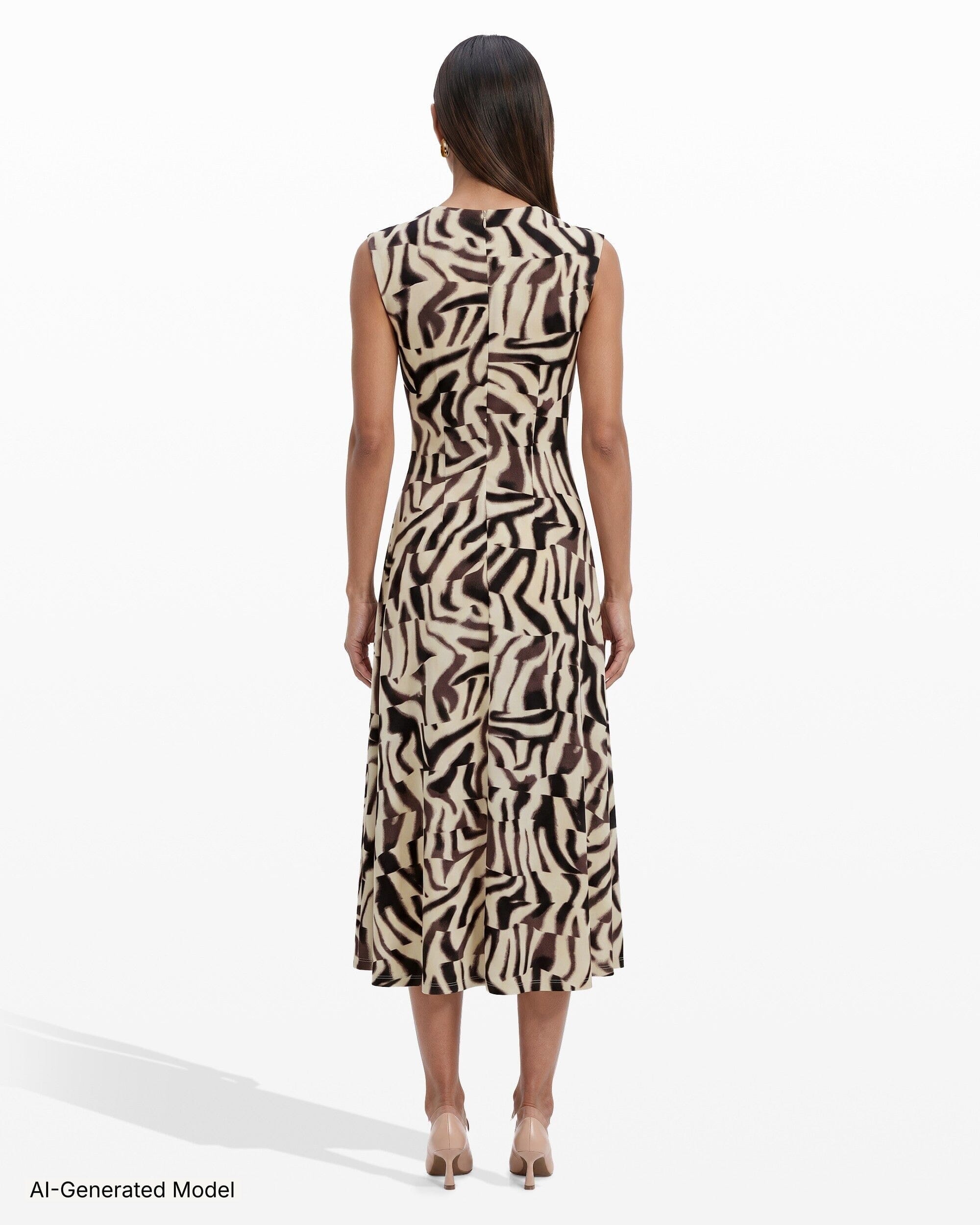 Anne Klein Ruched Waist Sleeveless Crew Neck Midi Dress