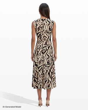 Anne Klein Ruched Waist Sleeveless Crew Neck Midi Dress
